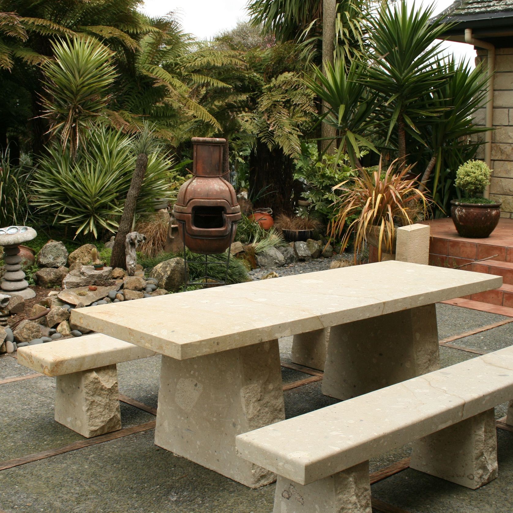 Natural Stone Custom Outdoor Table and Bench Set gallery detail image