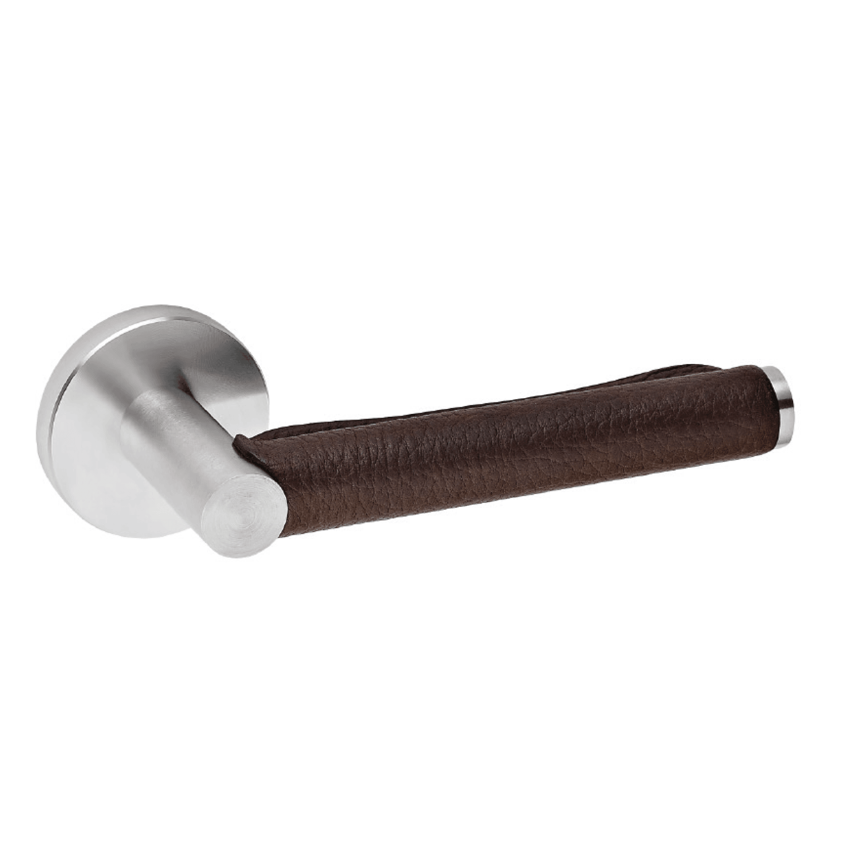Skin Brown Natural Leather Lever Handle On Standard Rose Stainless Steel gallery detail image