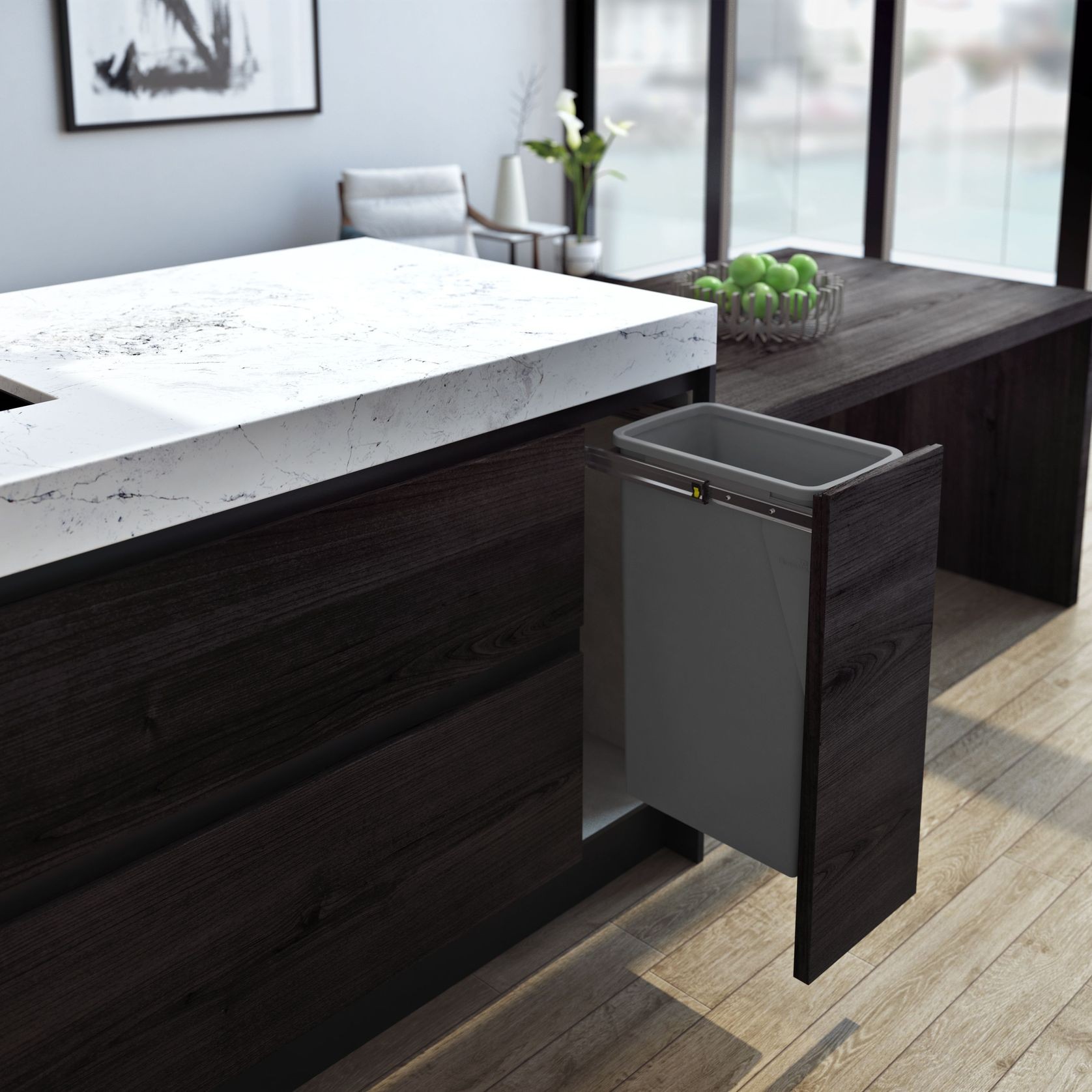 Compact Bin Storage - 1 x 40 Litre Bucket - Cinder - Door Pull gallery detail image