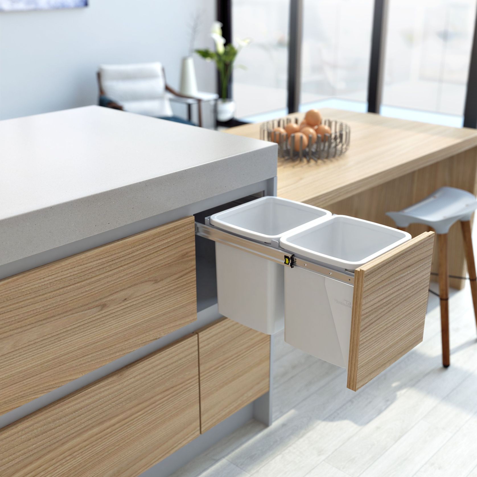 Compact Bin Storage - 2 x 15 Litre Buckets - Door Pull gallery detail image