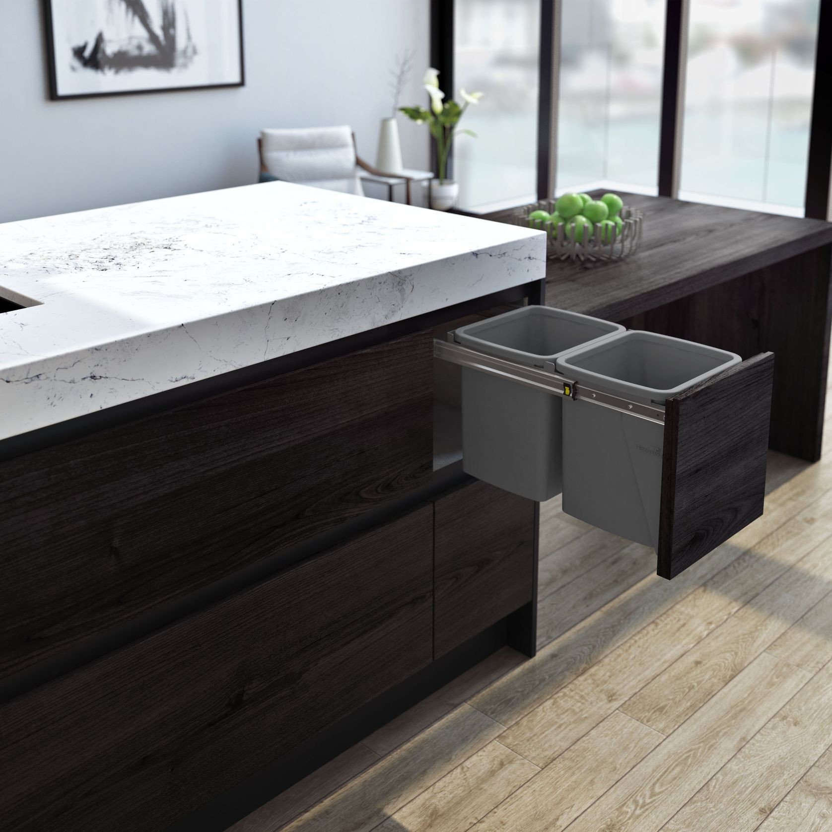 Compact Bin Storage - 2 x 15 Litre Buckets - Cinder - Door Pull gallery detail image