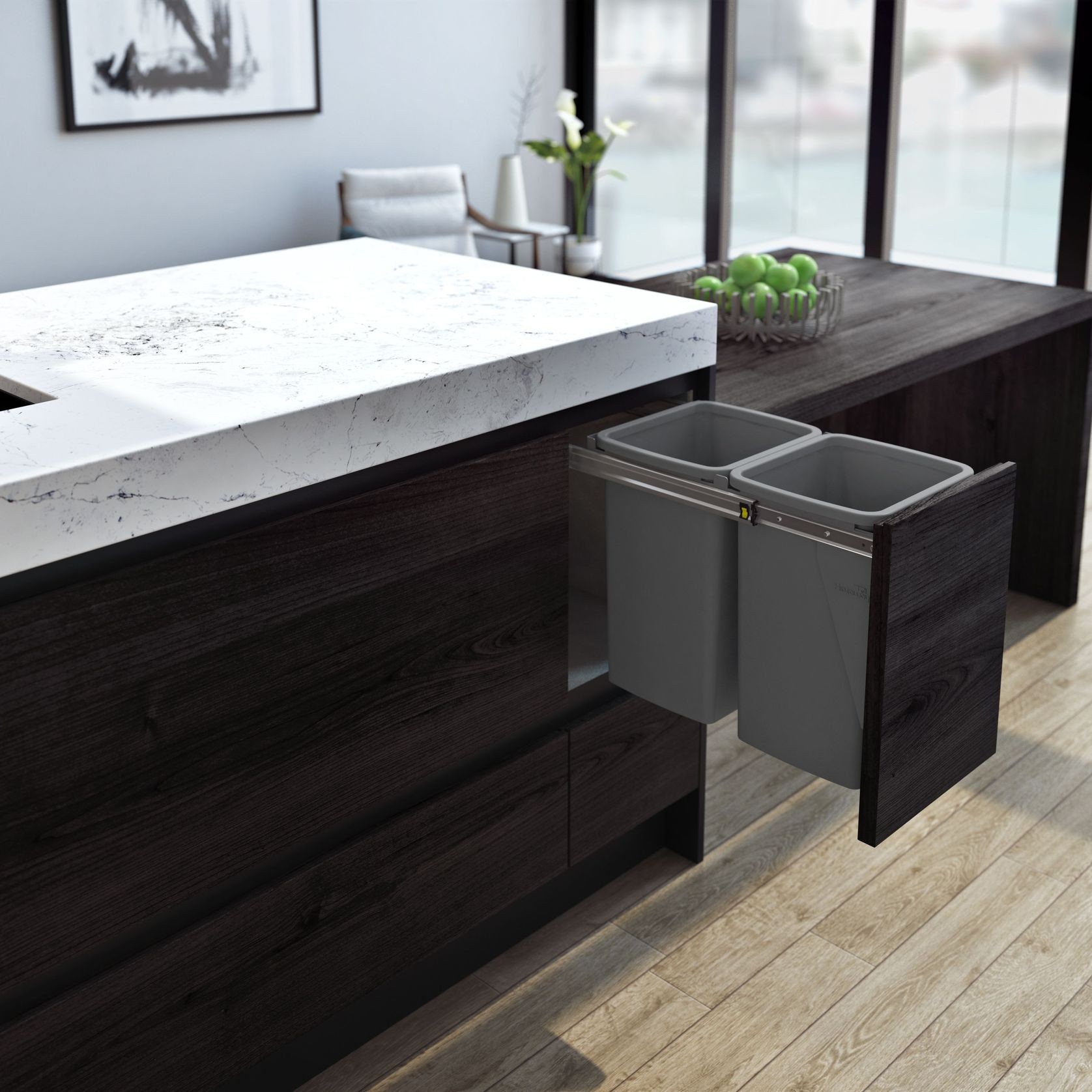 Compact Bin Storage - 2 x 20 Litre Buckets - Cinder - Door Pull gallery detail image