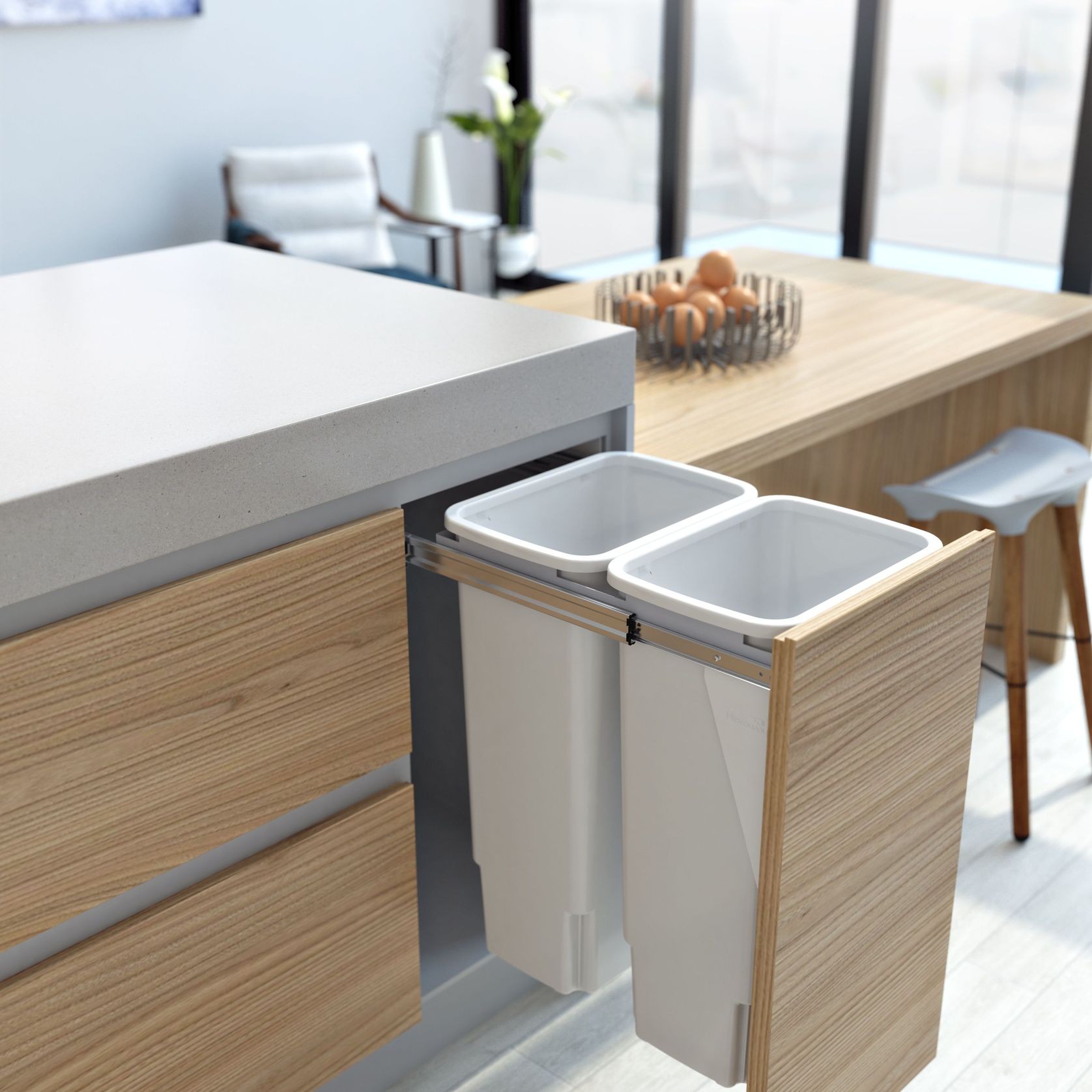 Compact Bin Storage - 2 x 35 Litre Bucket - Door Pull gallery detail image