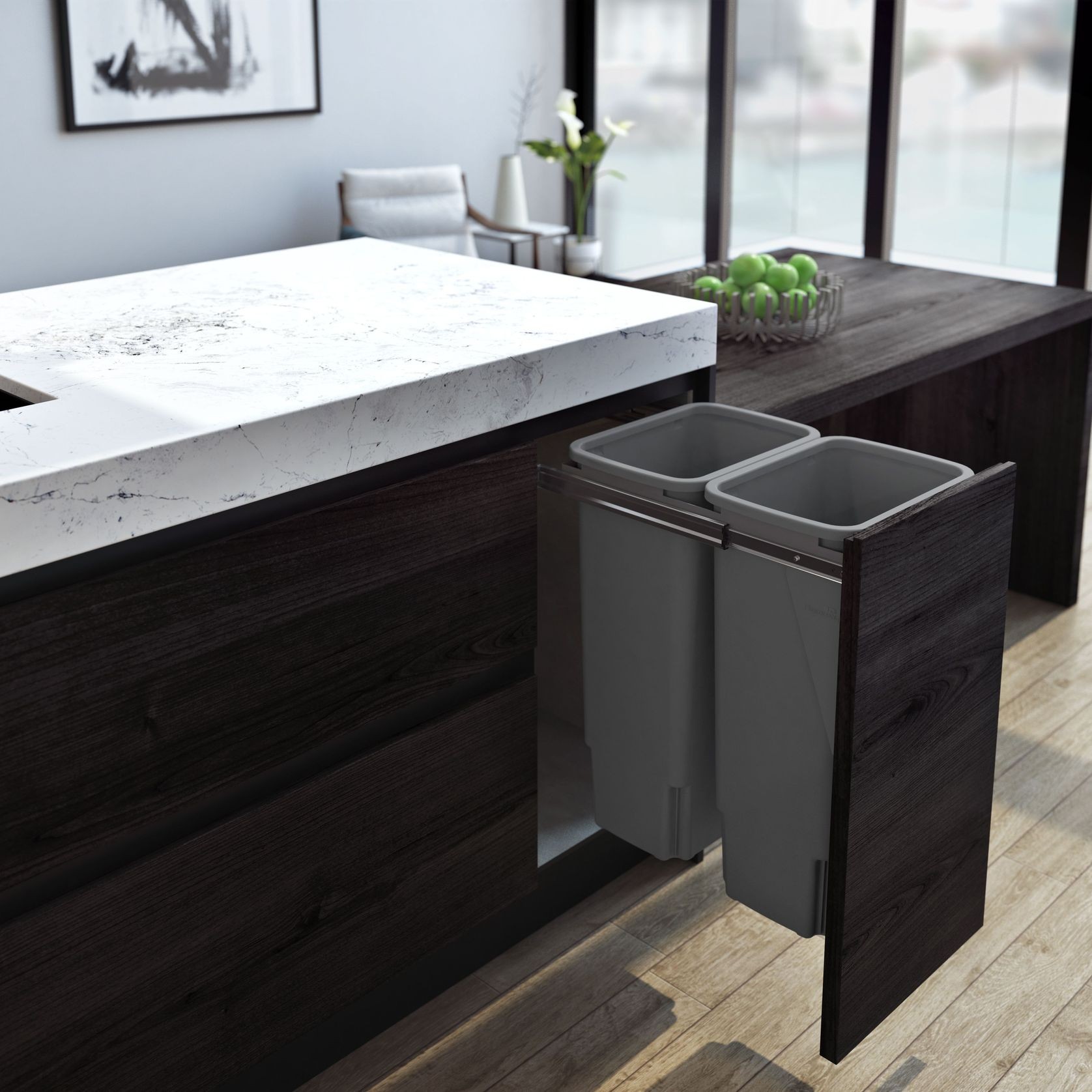 Compact Bin Storage - 2 x 35 Litre Buckets - Cinder - Door Pull gallery detail image