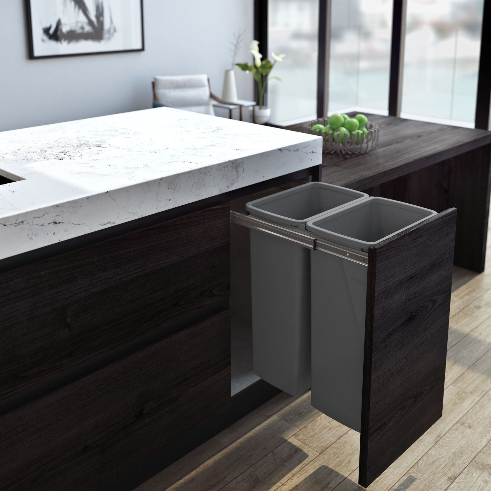 Compact Bin Storage - 2 x 40 Litre Buckets - Cinder - Door Pull gallery detail image