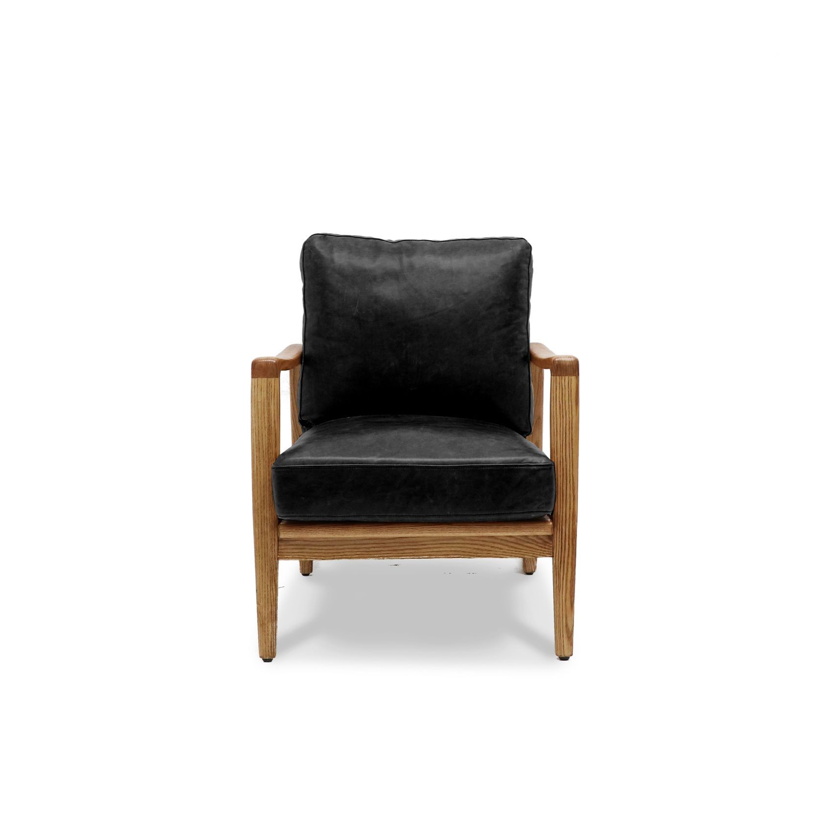 Reid Leather Armchair Black - Natural Frame gallery detail image