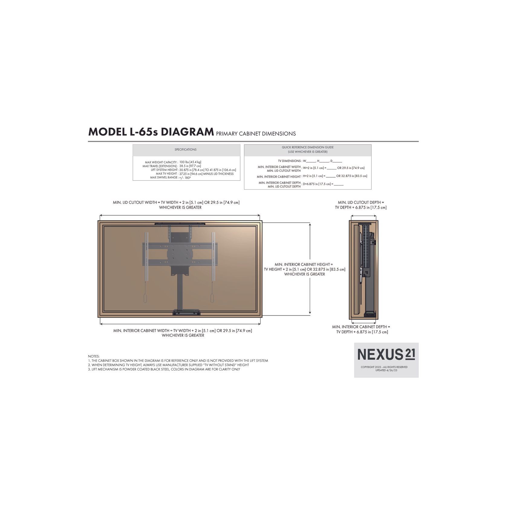 Nexus 21 L65s Hidden Swivel TV Lift gallery detail image