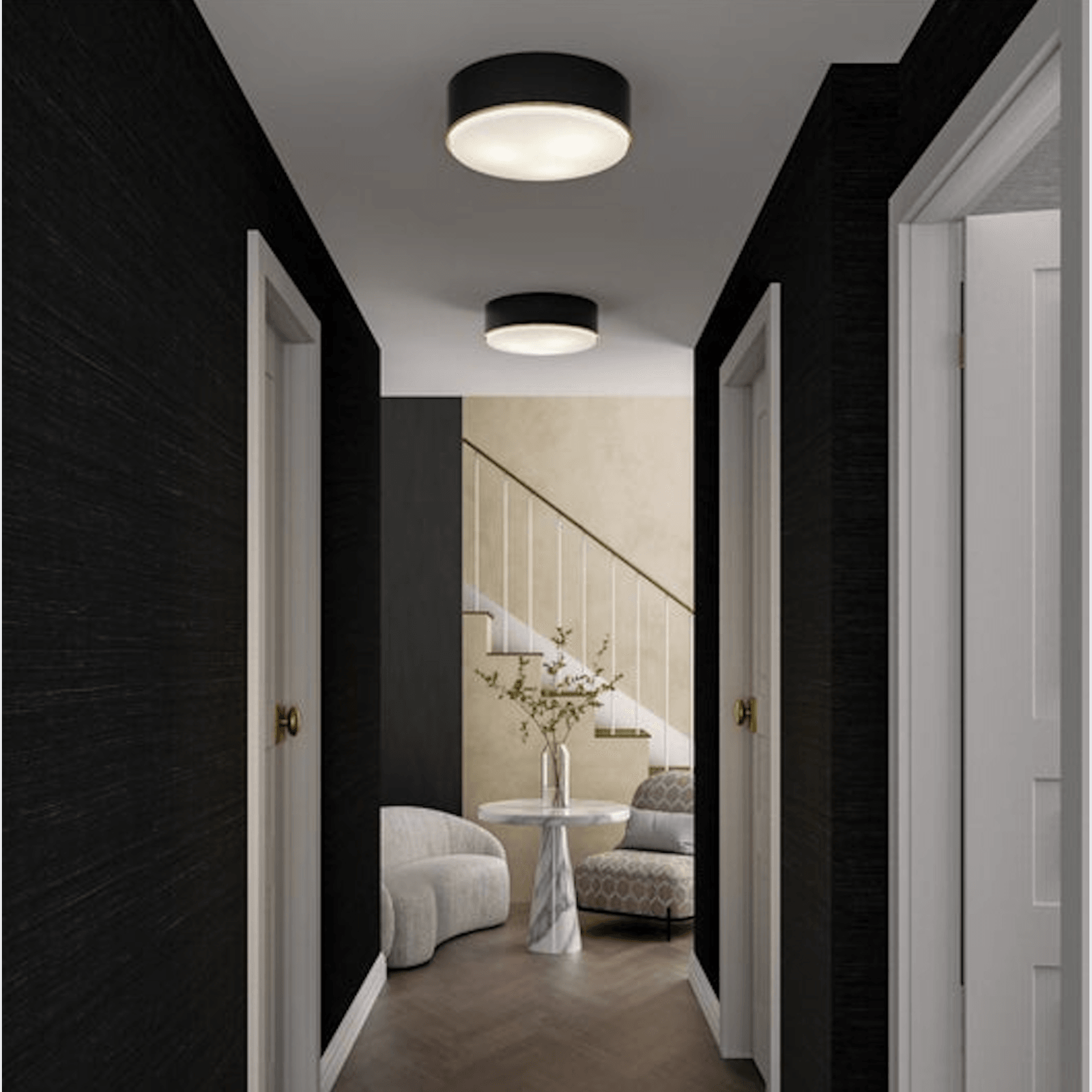 Swell 3 Light Flush Mount in Matte Brass & Black gallery detail image