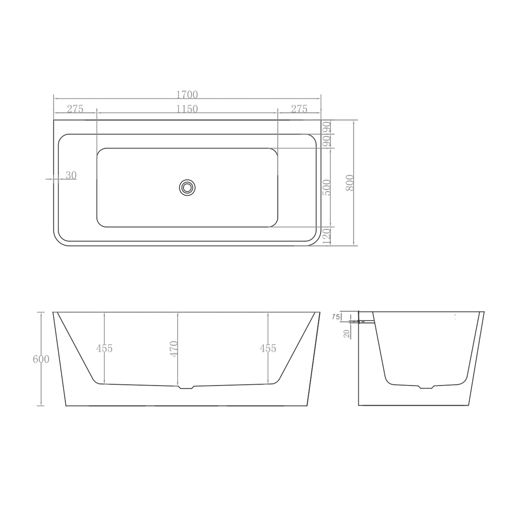 The Smith 1700mm Back To Wall Bath Matte White gallery detail image