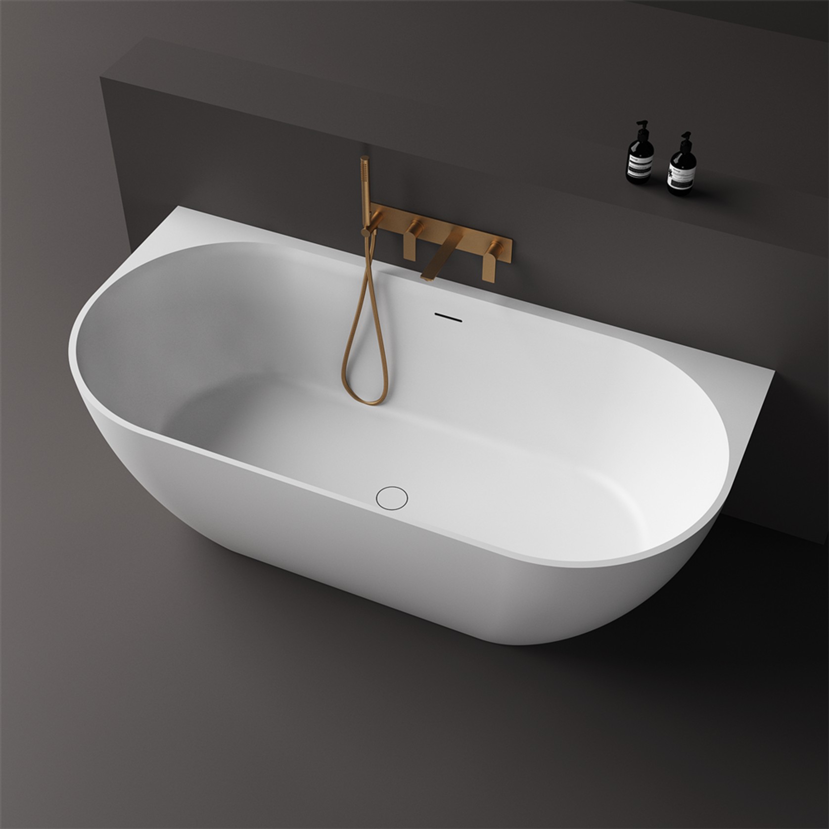Justina 1700mm back-to-wall stone bath gallery detail image
