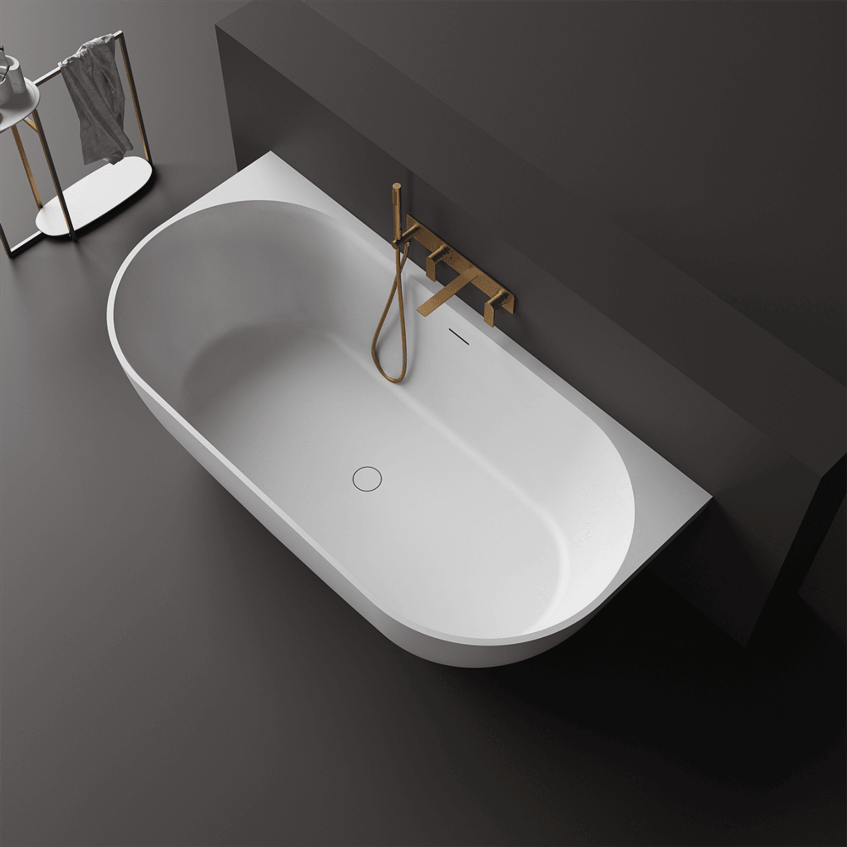 Justina 1700mm back-to-wall stone bath gallery detail image