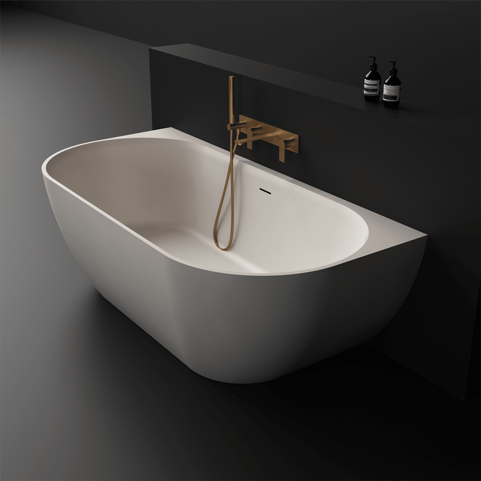 Justina 1700mm back-to-wall stone bath gallery detail image