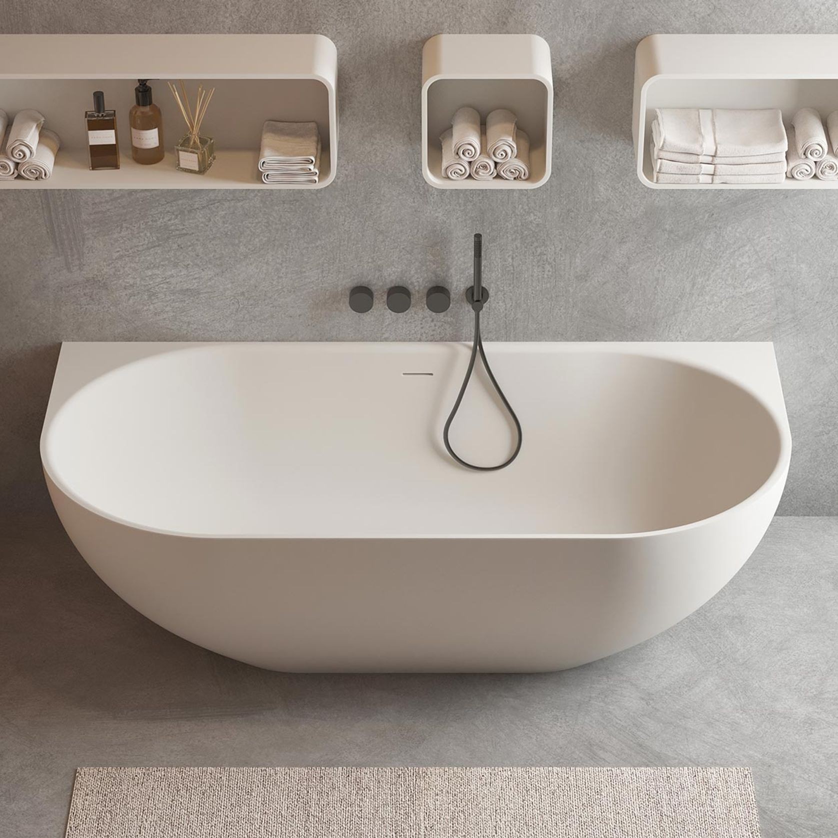 Justina 1700mm back-to-wall stone bath gallery detail image