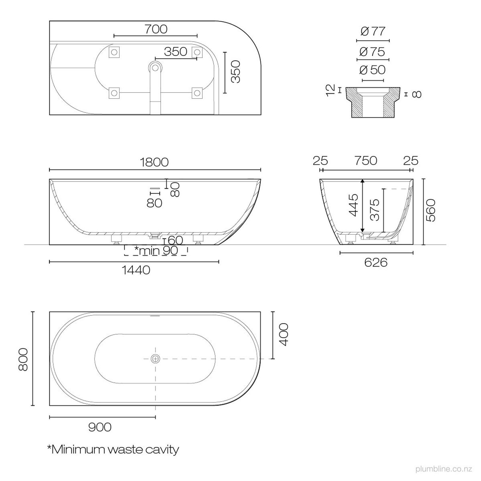 Niagara Belle 1800 Left Corner Back to Wall Bath gallery detail image