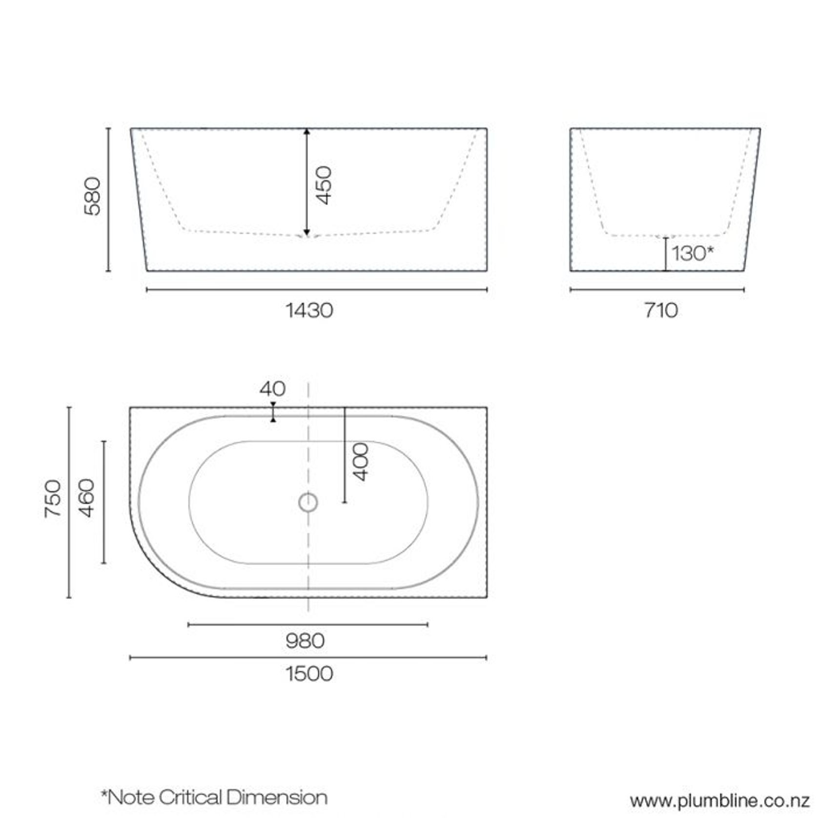 Tondo 1500 Right Corner Back To Wall Bath gallery detail image