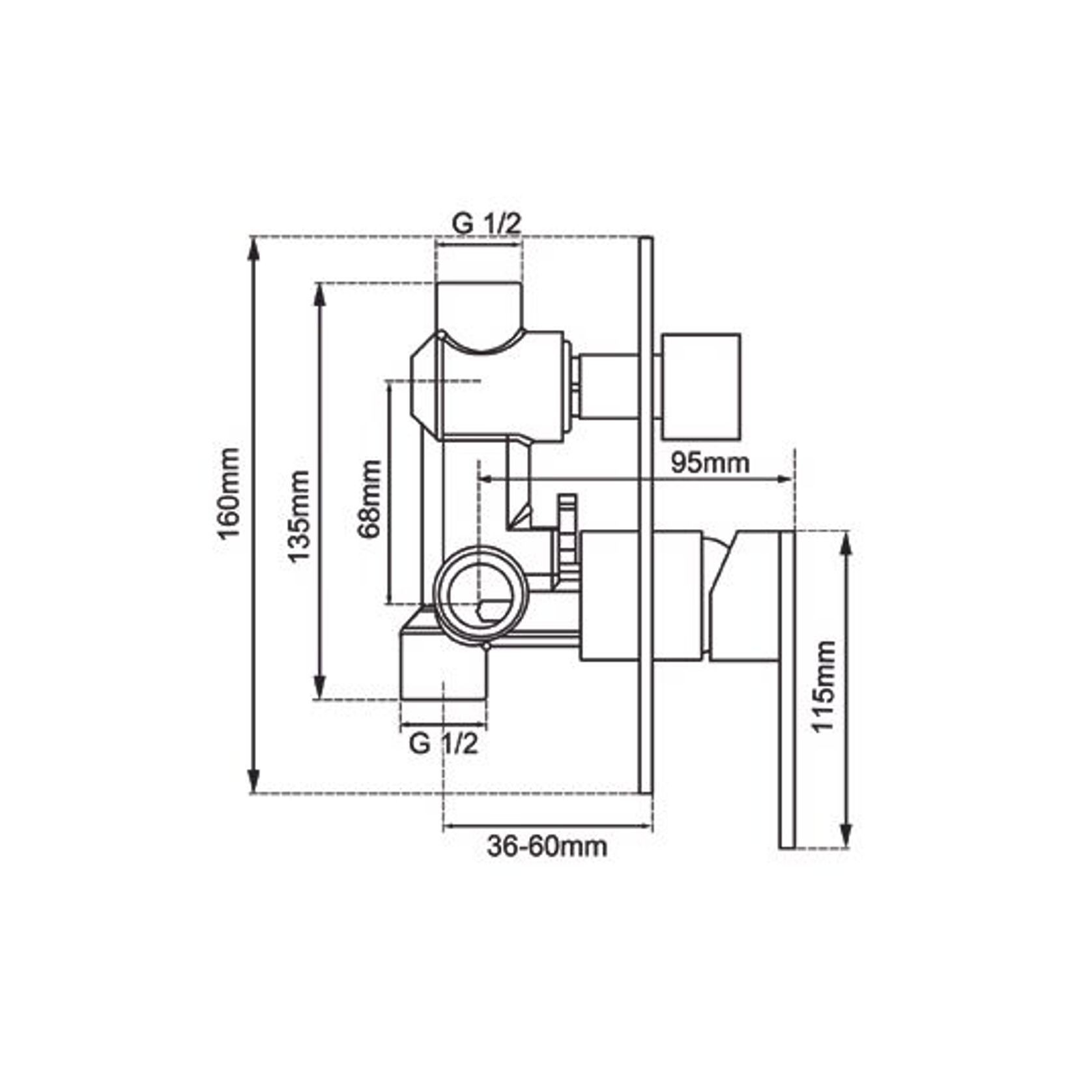 Lucid Pin Wall Mixer with Diverter Matte Black gallery detail image