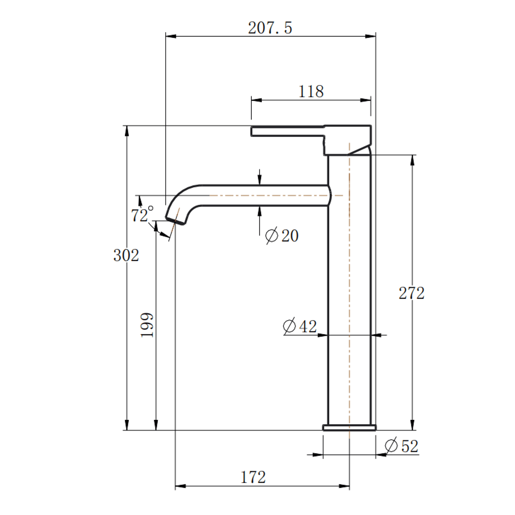 Lucid Pin Tall Basin Mixer Brushed Brass gallery detail image