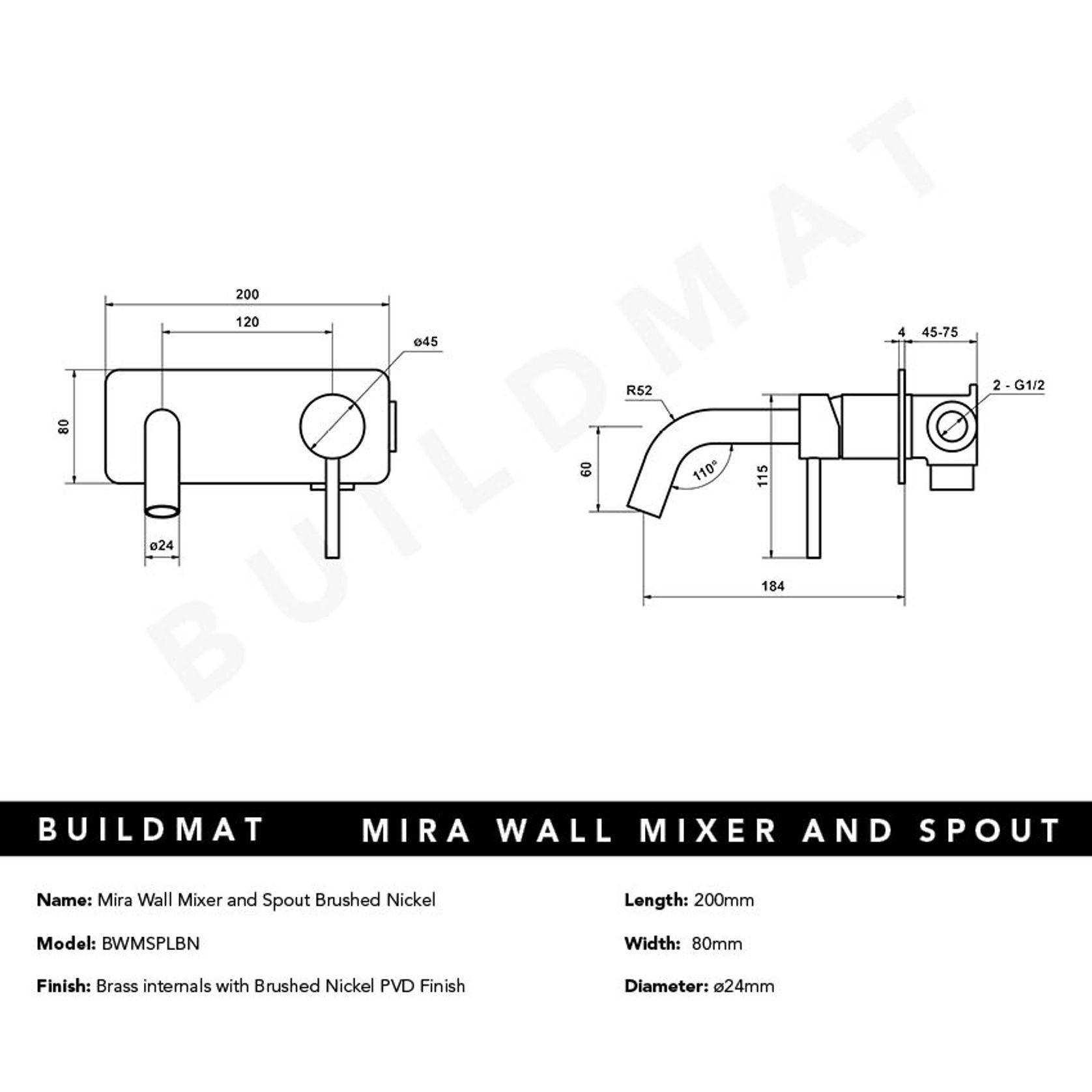 Mira Brushed Nickel Wall Mixer and Spout gallery detail image