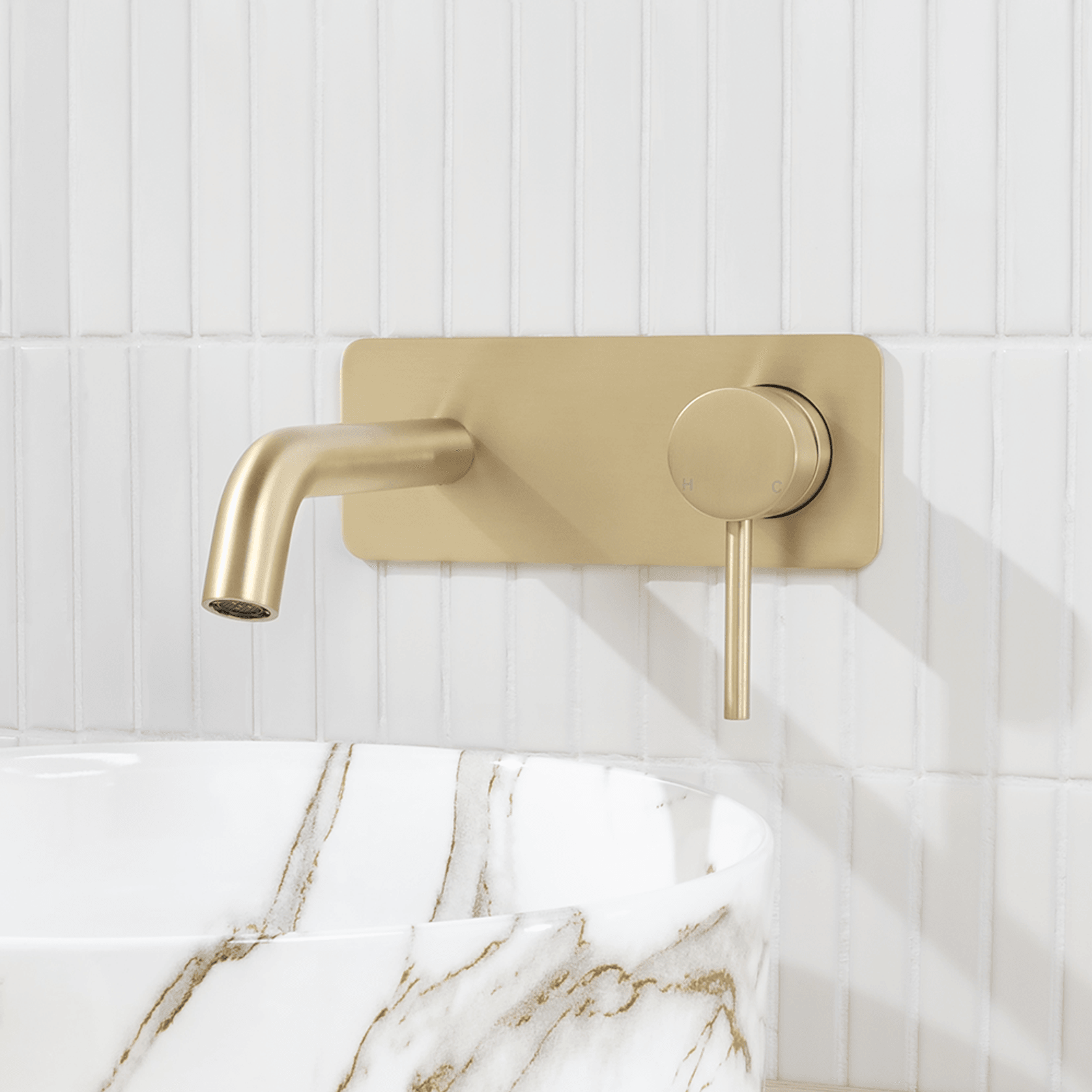 Mira Brushed Brass Gold Wall Mixer and Spout gallery detail image