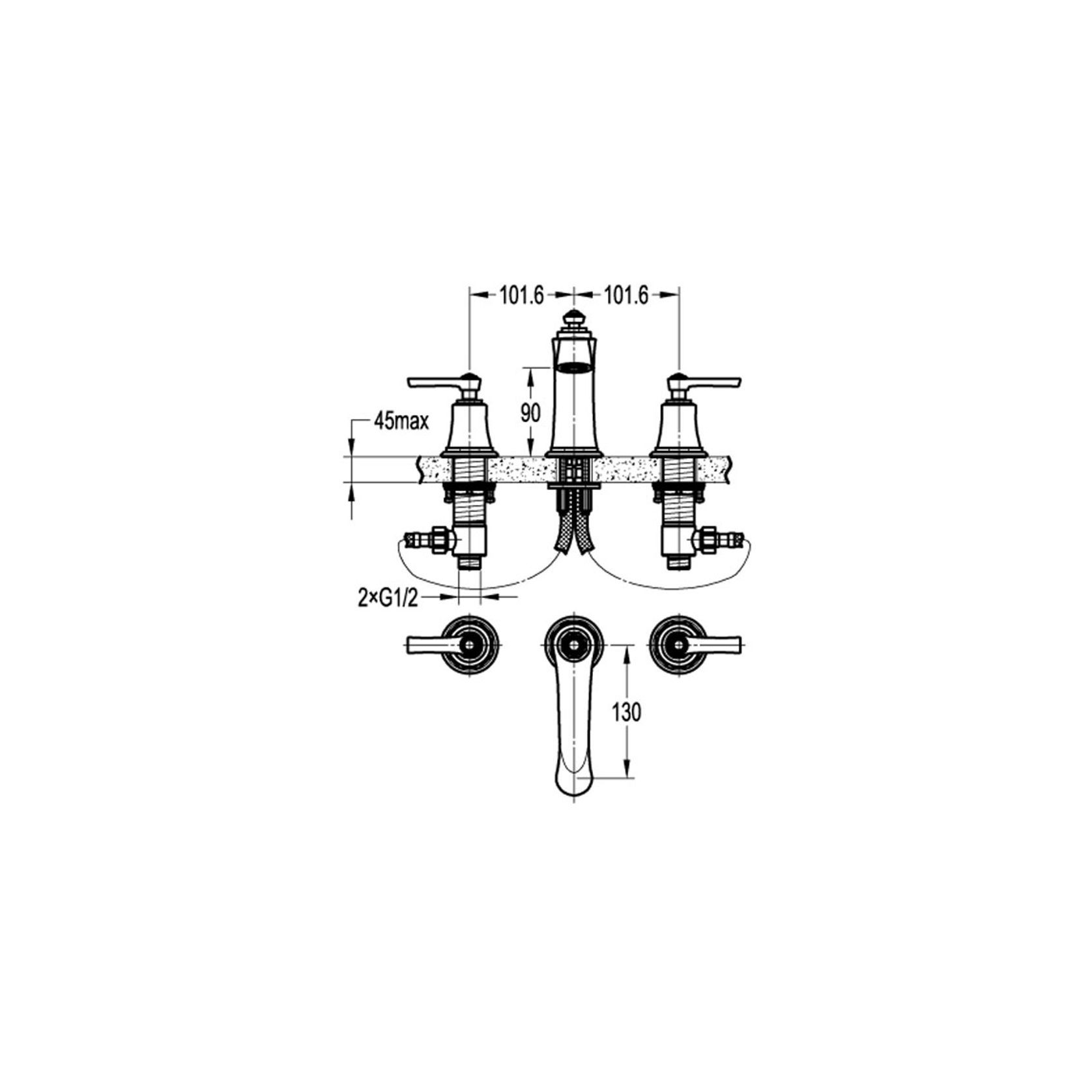 Liberty 3 Hole Basin Mixer Aged Iron gallery detail image