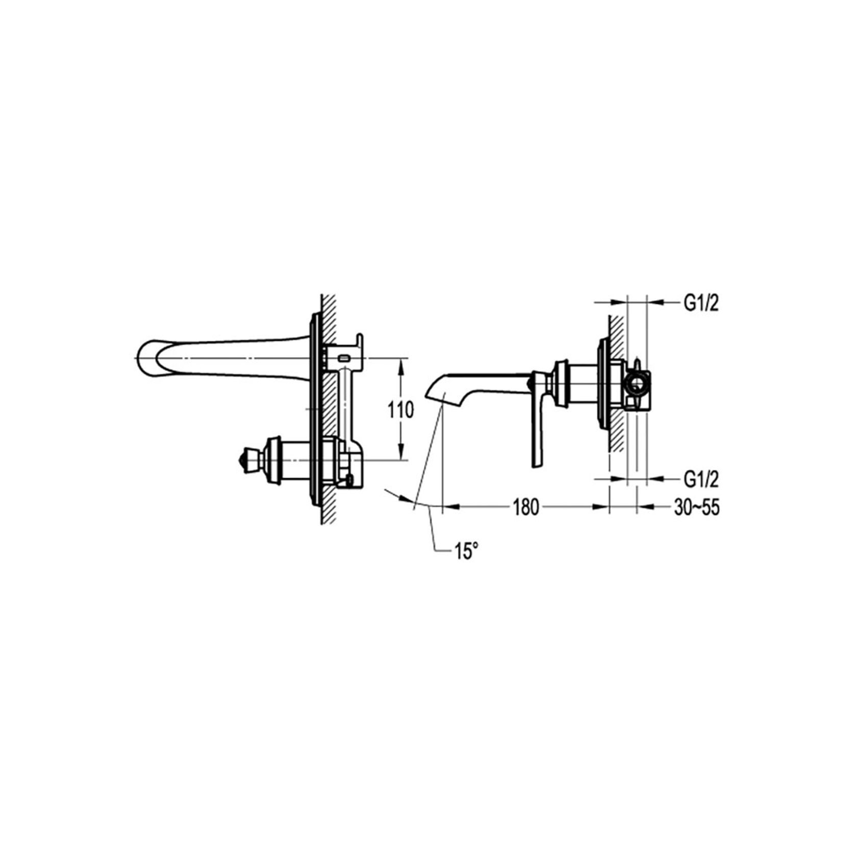 Liberty Wall Mounted Basin Mixer Aged Iron gallery detail image