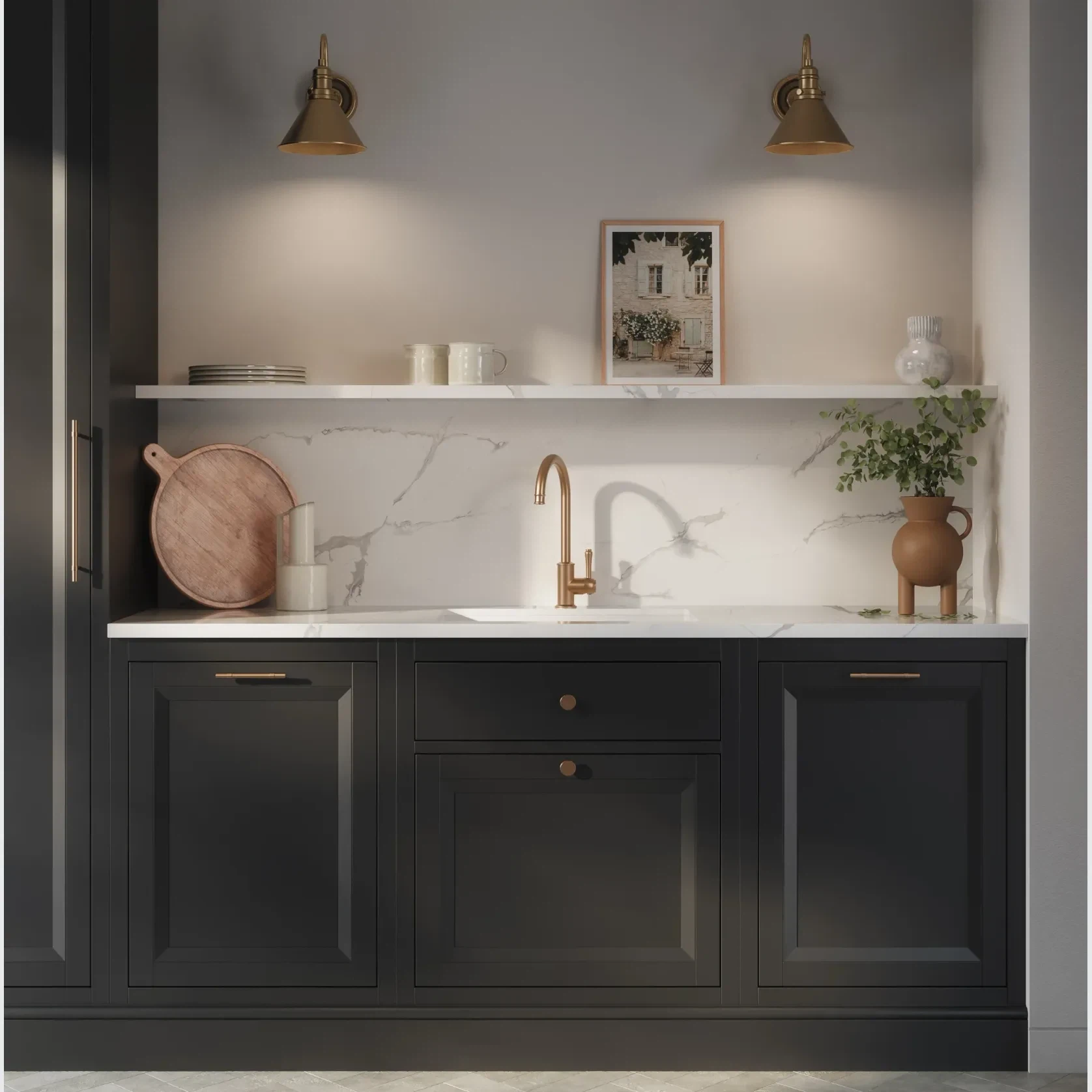 Elysian Minimal Mixer & Spout Set - Tumbled Aged Brass gallery detail image