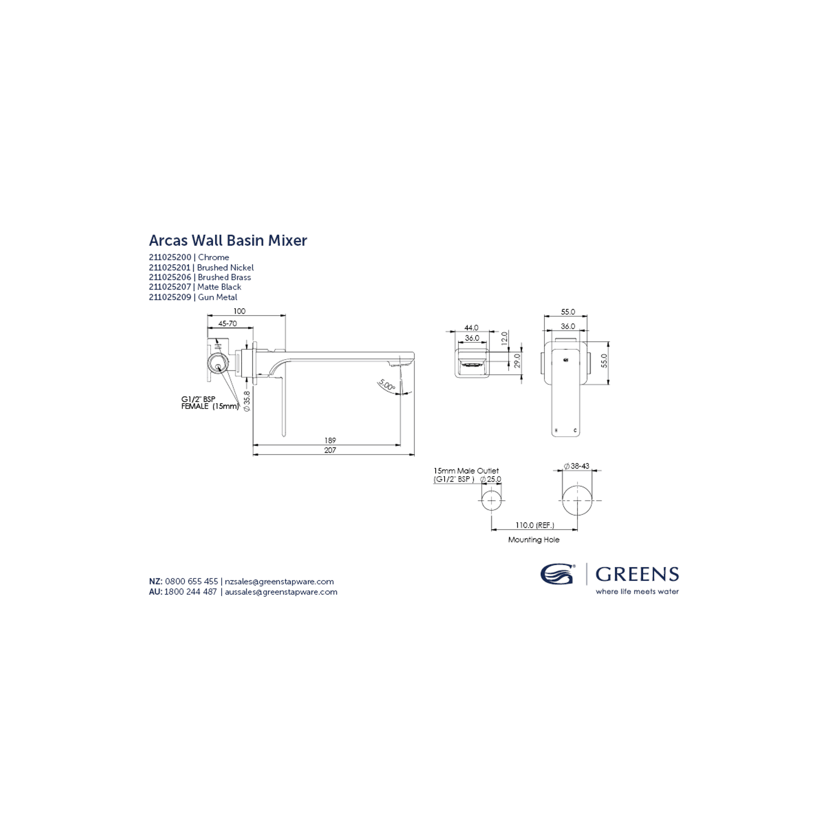 Arcas Wall Basin Mixer gallery detail image