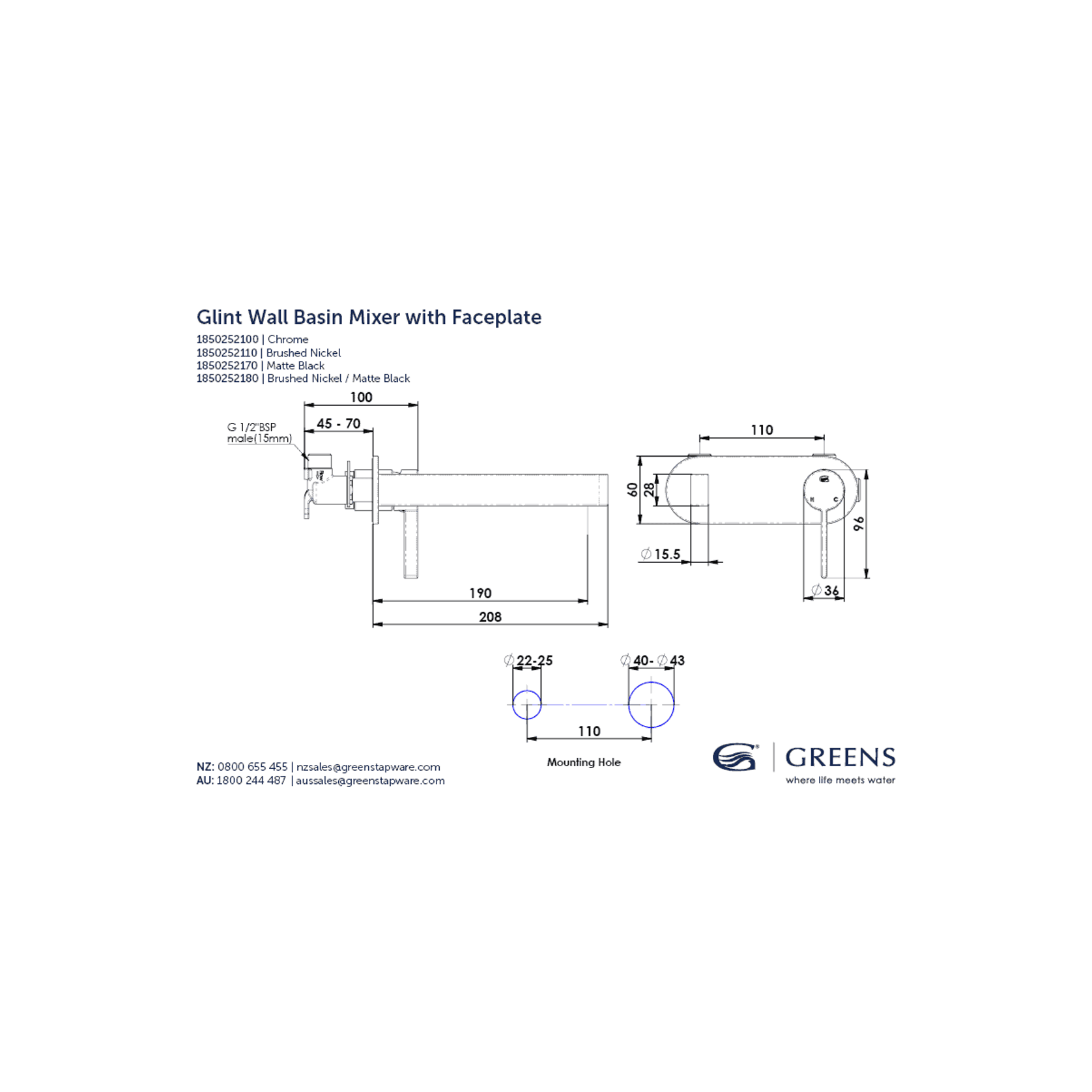 Glint Wall Basin Mixer W/Faceplate gallery detail image