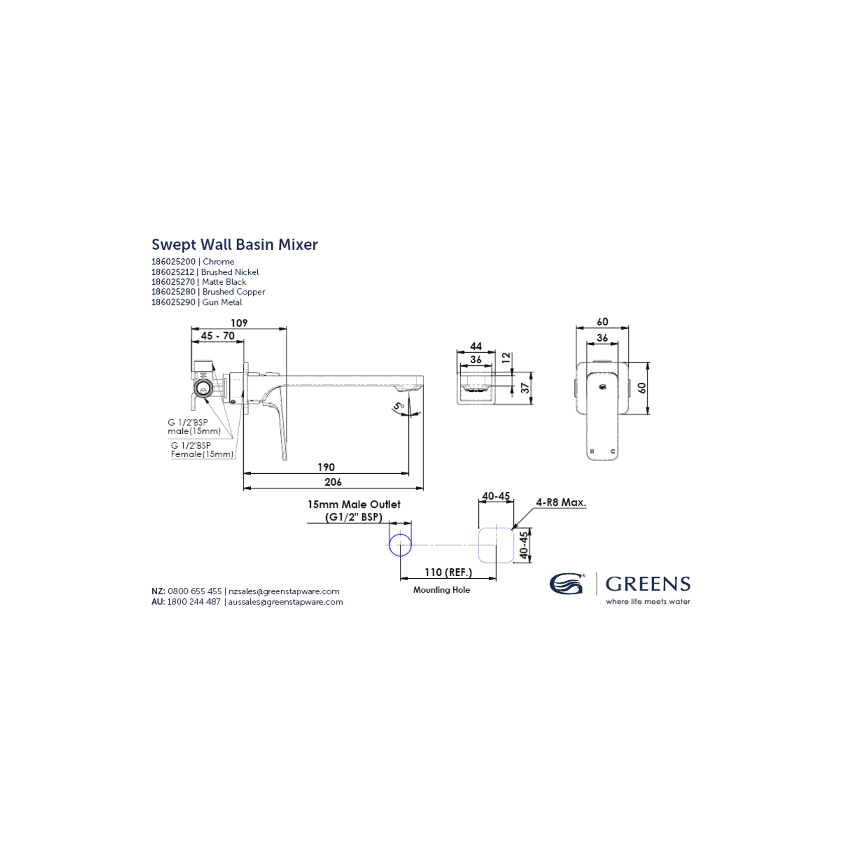 Swept Wall Basin Mixer gallery detail image