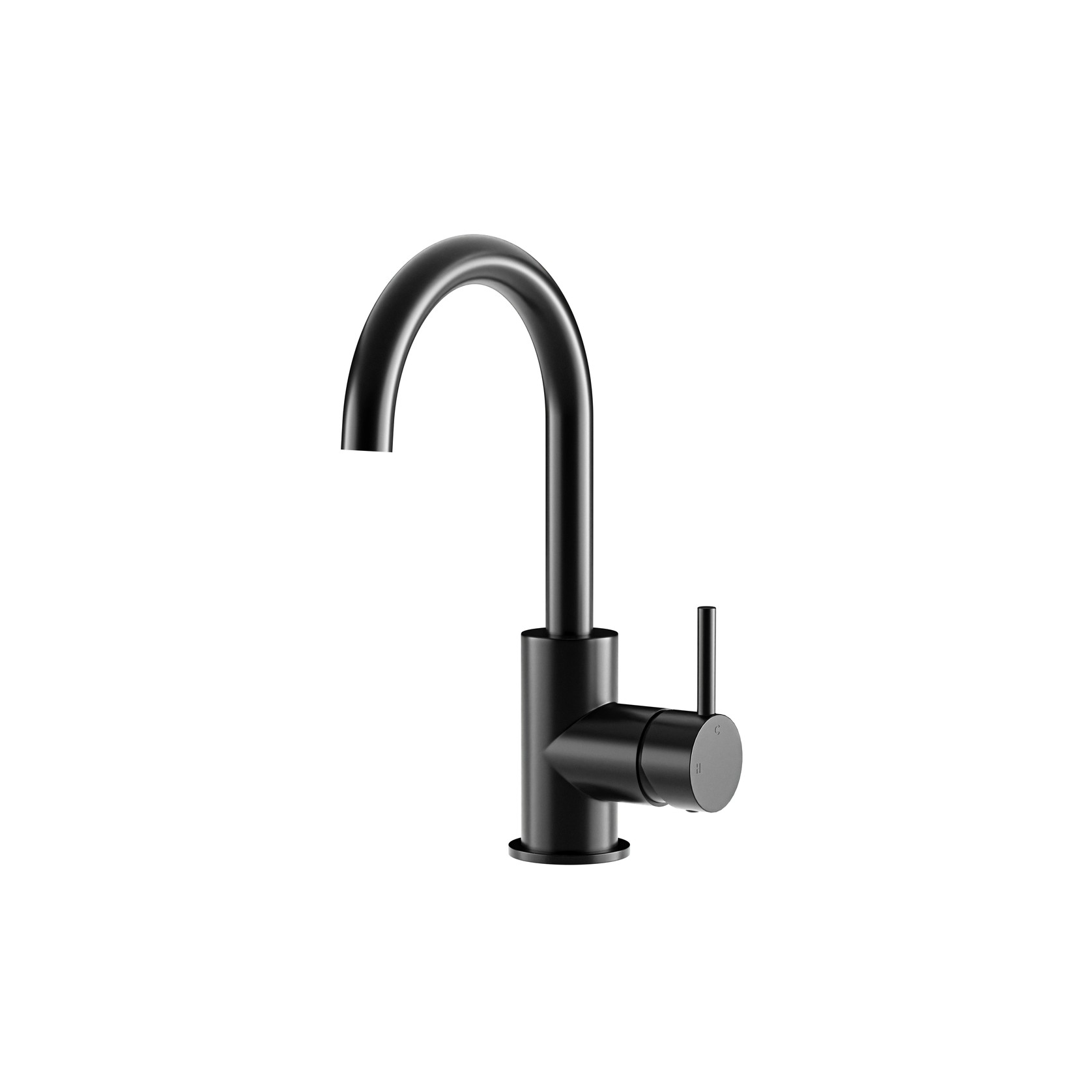 Round Gooseneck Basin Mixer With Cold Start -MatteBlack gallery detail image