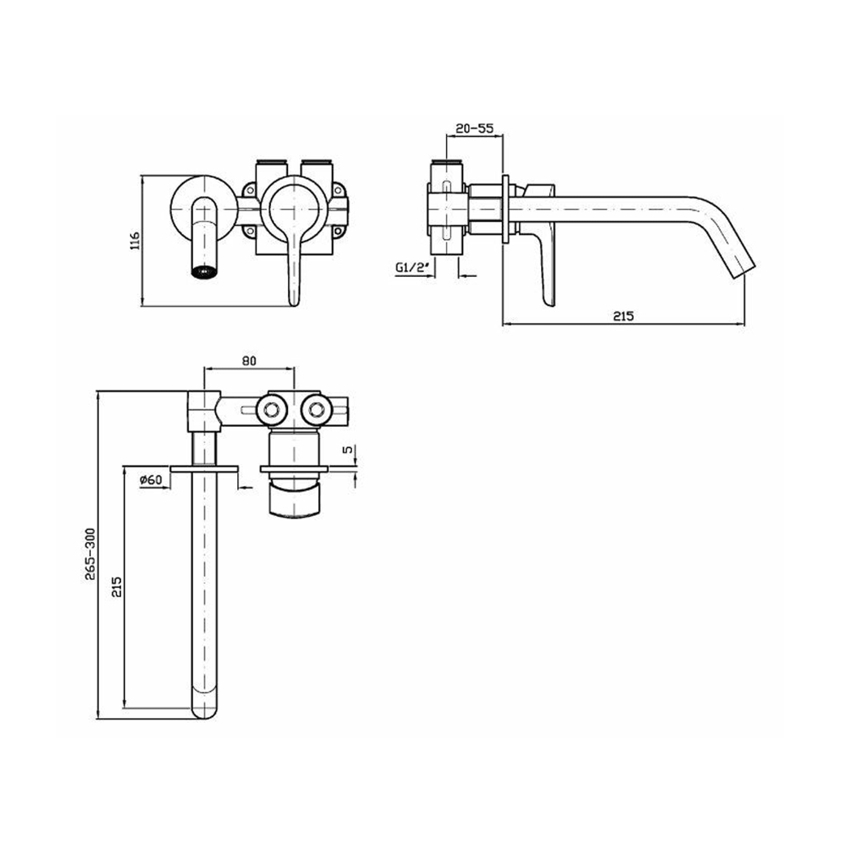 Medameda Wall Mounted Basin Mixer 215mm gallery detail image
