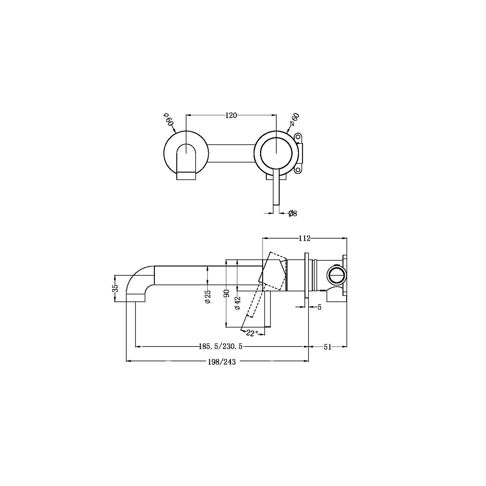 Zen SS316L Wall Basin/Bath Mixer Separate Back Plate 185mm Spout | Brushed Gold gallery detail image