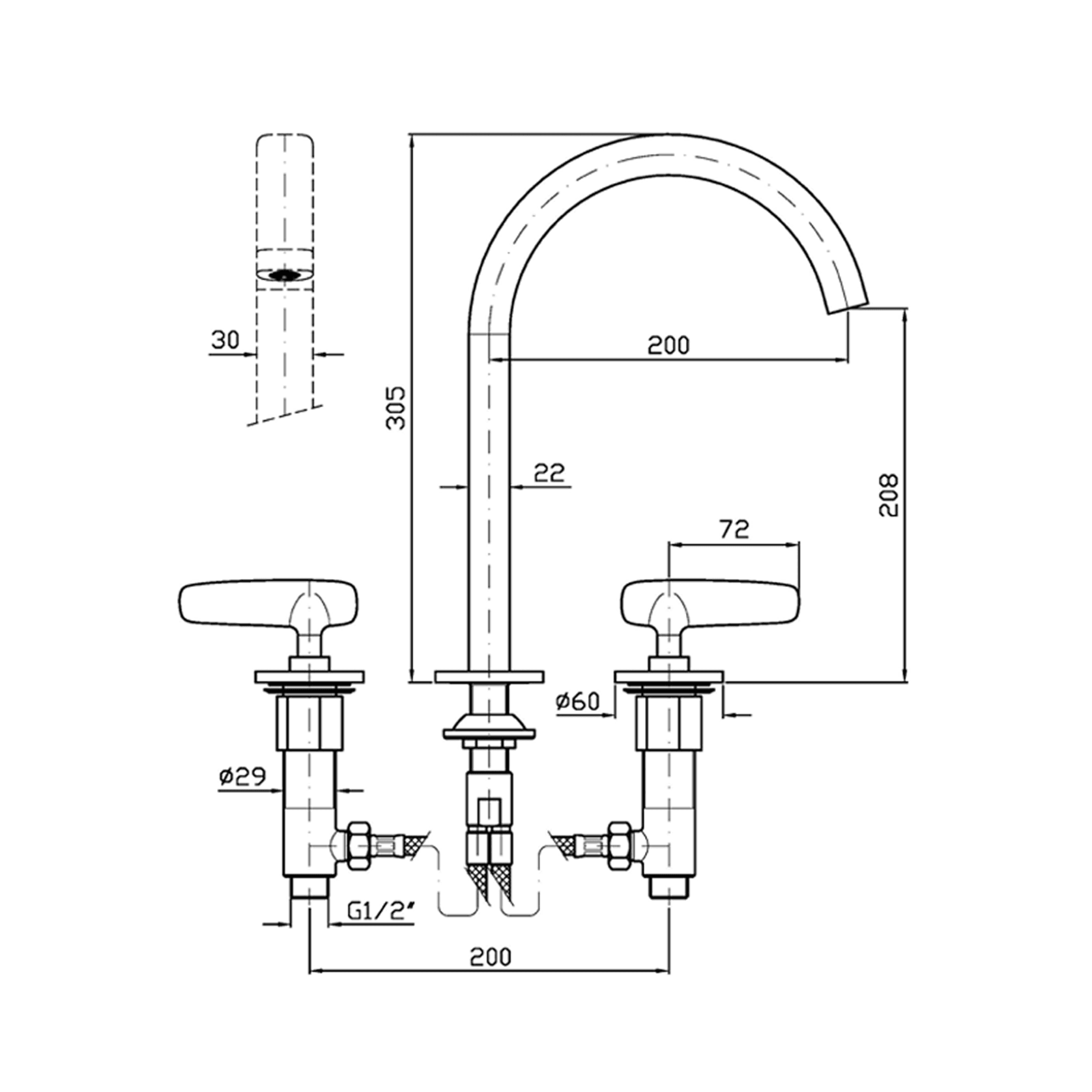 Veloce 3th Deck Mounted Basin Mixer Gooseneck Spout gallery detail image