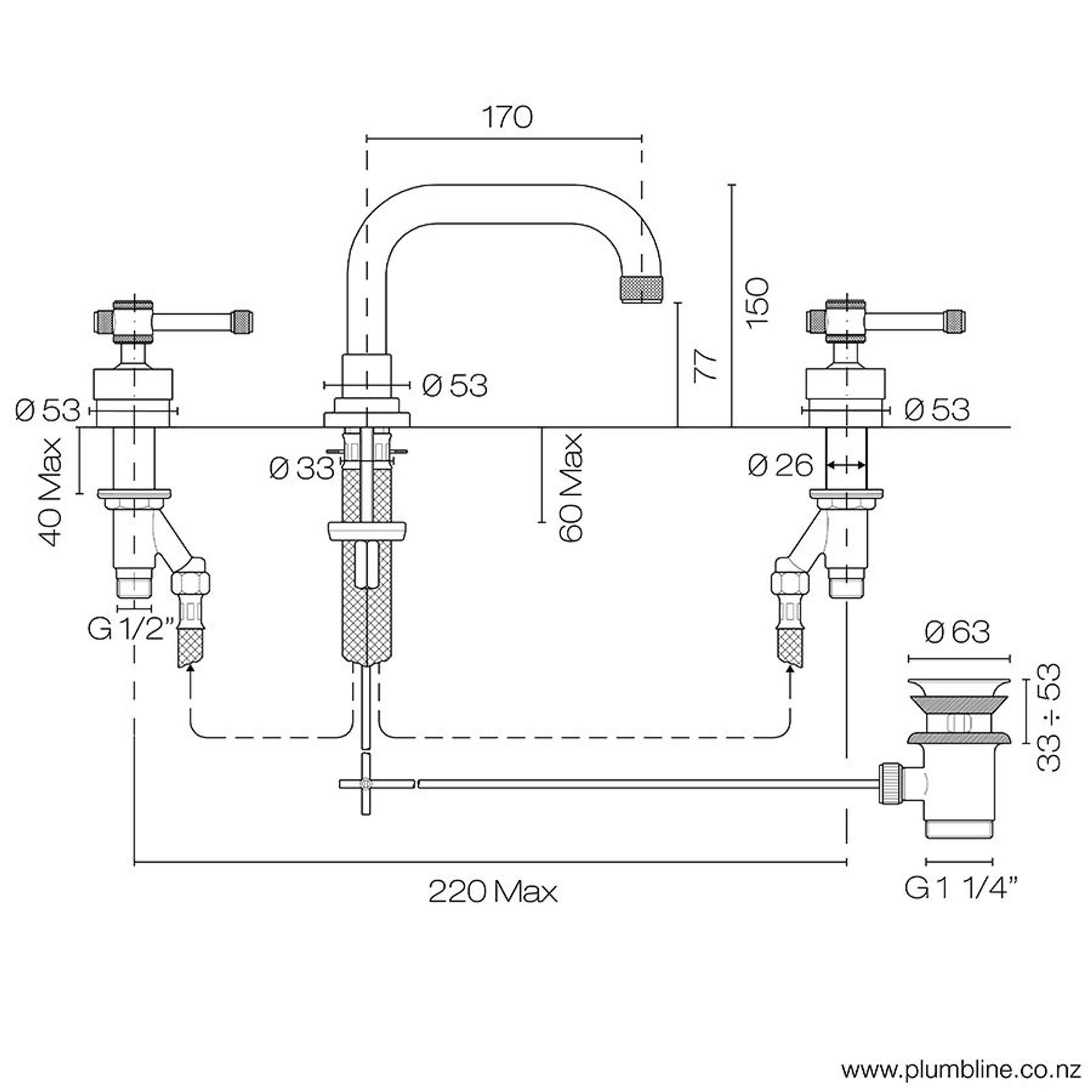 Arena 3 Hole Basin Mixer gallery detail image