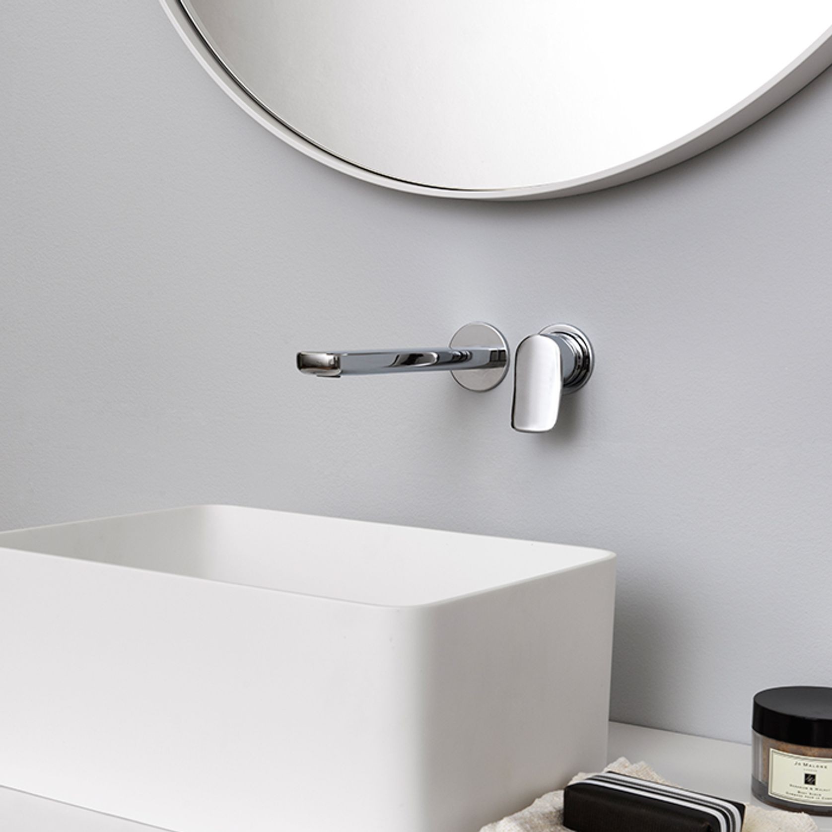 Brim Wall Mounted Basin Mixer 180mm Trimset gallery detail image