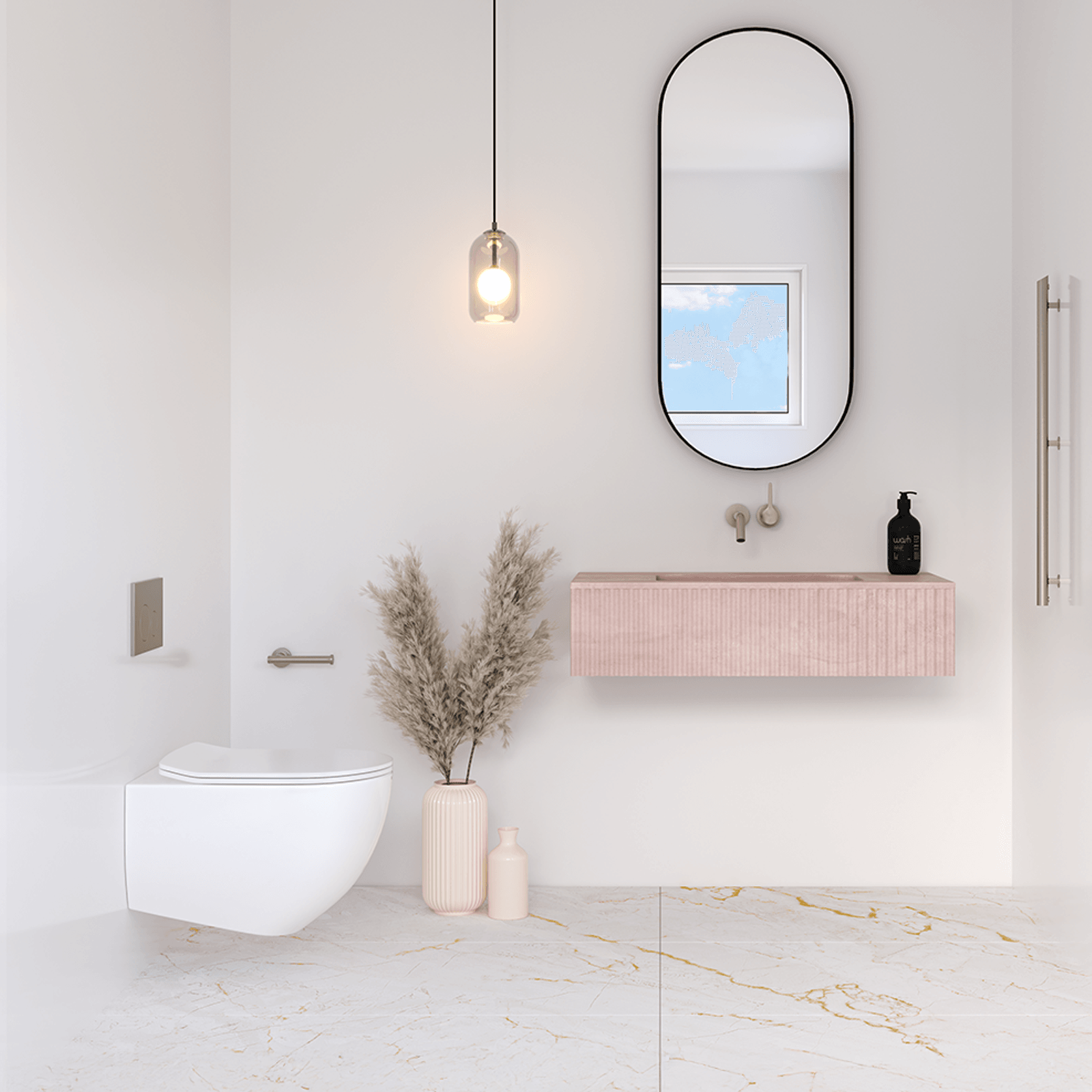 BARE Concrete Fluted Wall Basin 755mm gallery detail image