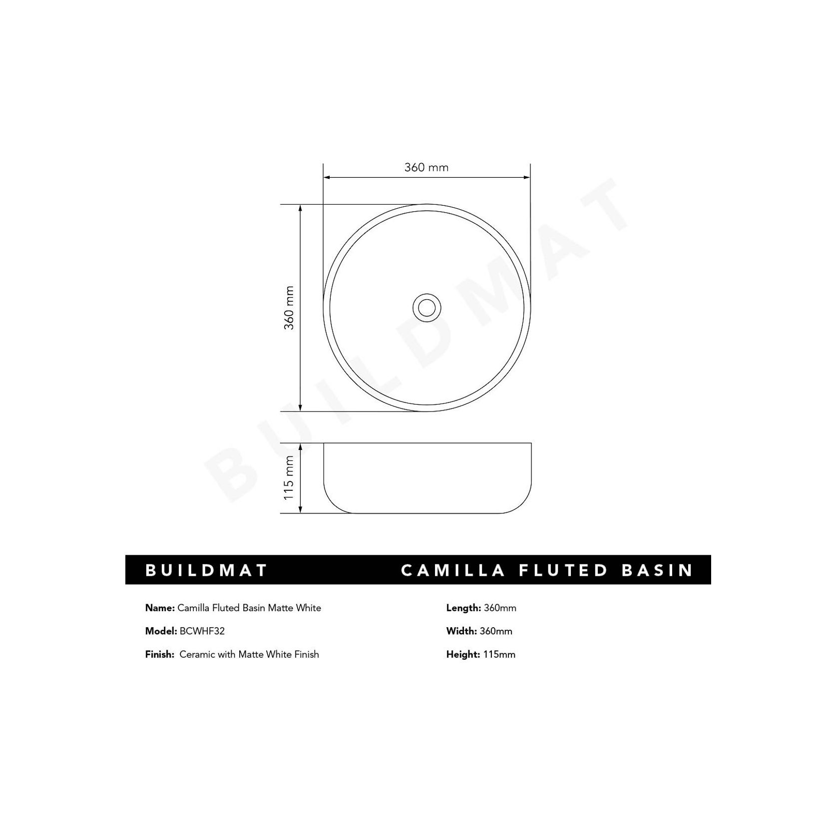 Camilla Fluted Matte White Basin gallery detail image