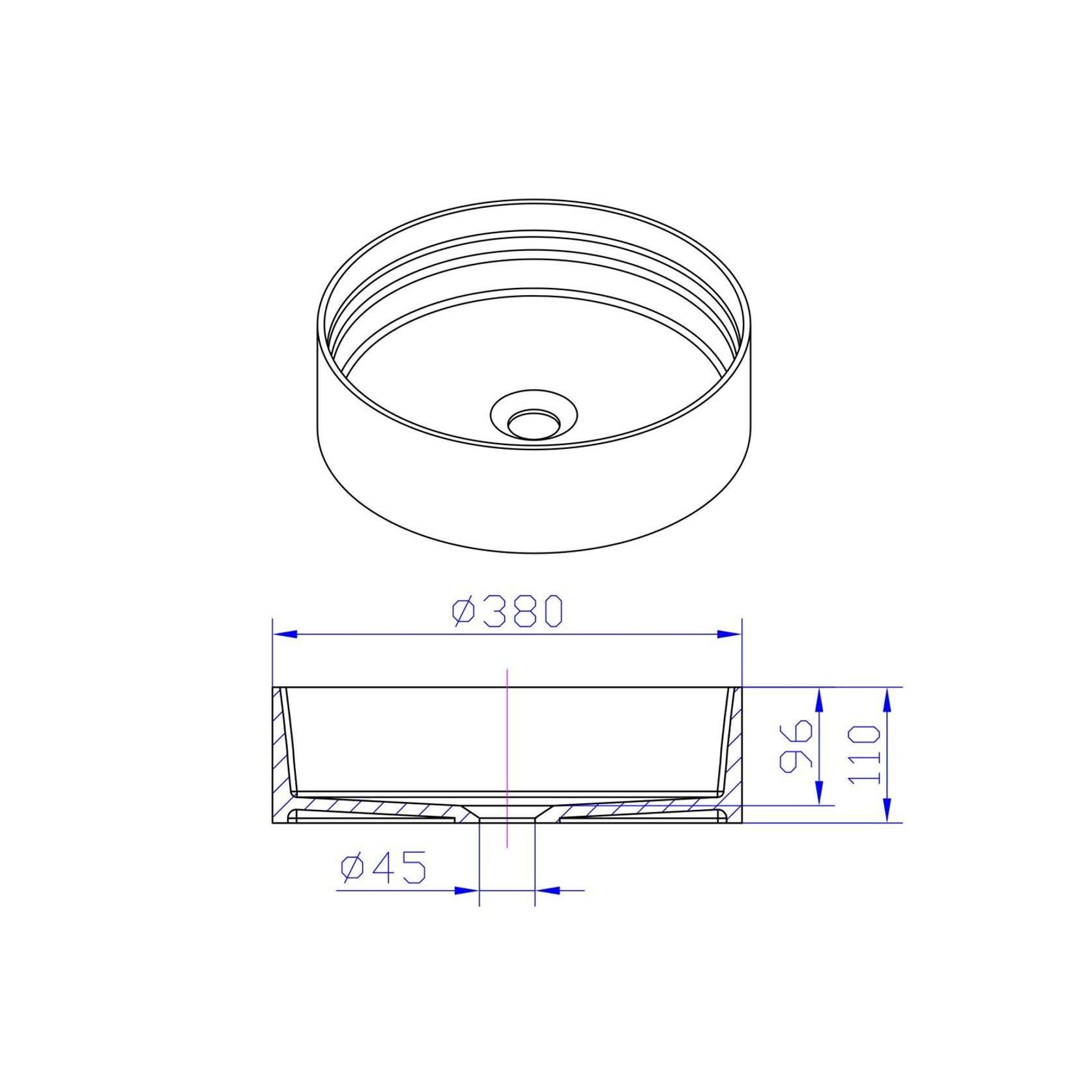 iStone Round Basin 380 x 110mm Gloss White gallery detail image
