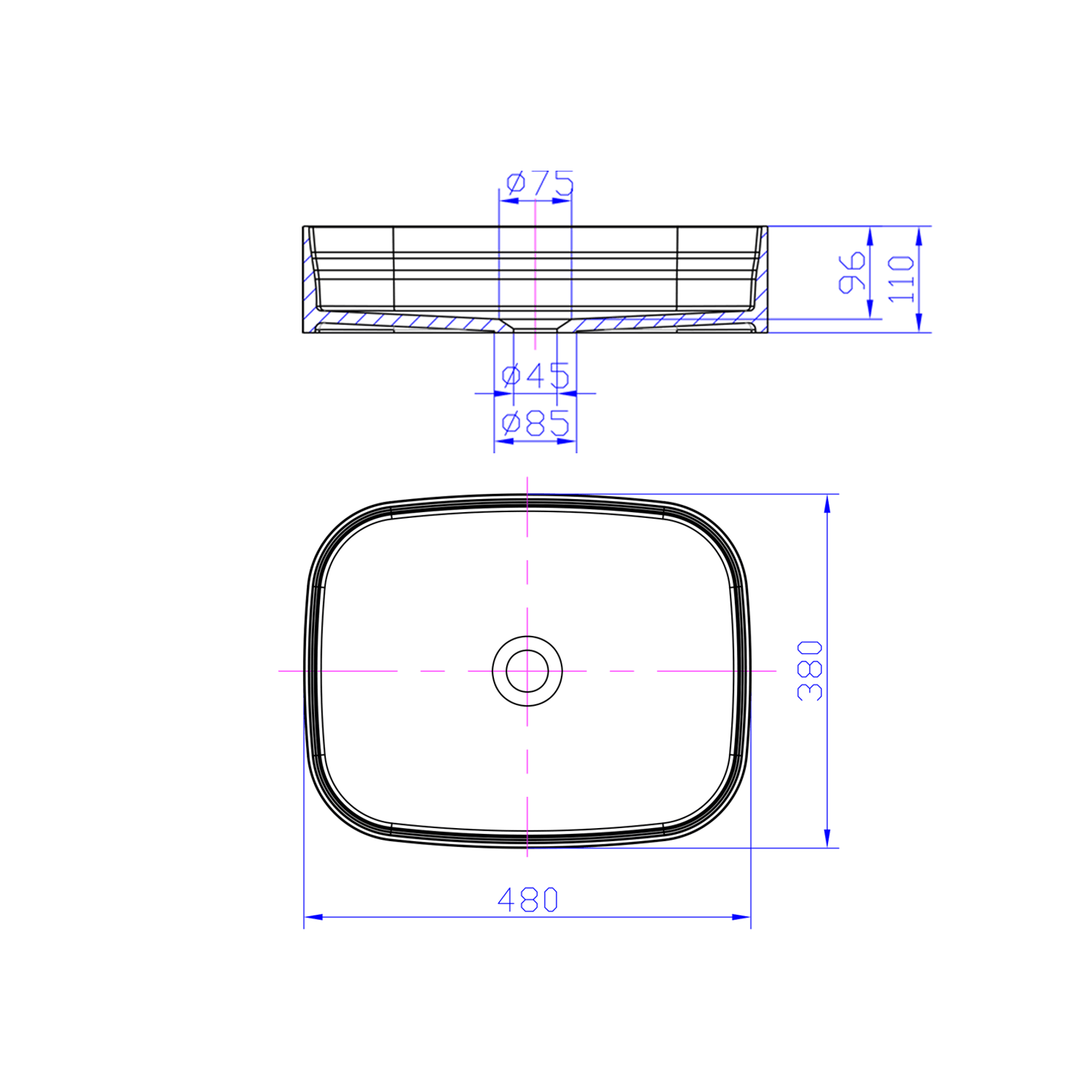 iStone Soft Square Basin 480 x 380mm Black Marble gallery detail image