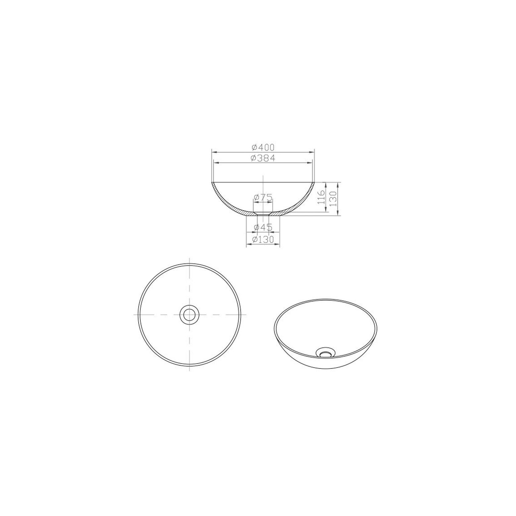 iStone Round Basin 400 x 130mm Snow Quartz gallery detail image