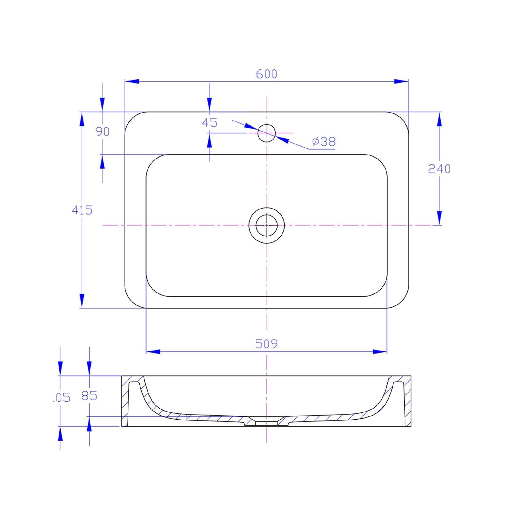 iStone Soft Rectangle Basin 600 x 415mm Gloss White gallery detail image