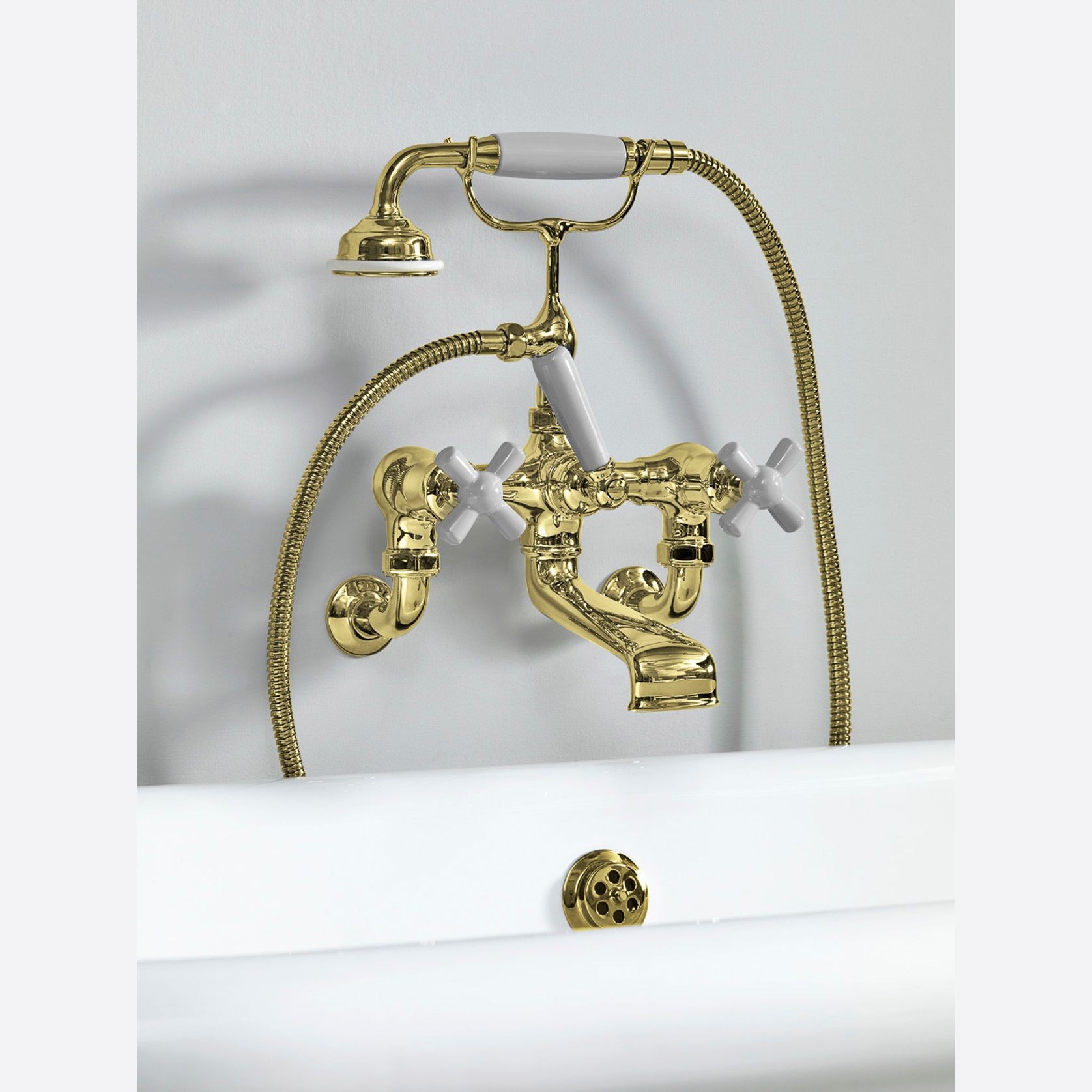 The Water Monopoly - Rockwell Wall-Mounted Bath Mixer With Handshower & Metal/Coloured Crosshead Taps gallery detail image