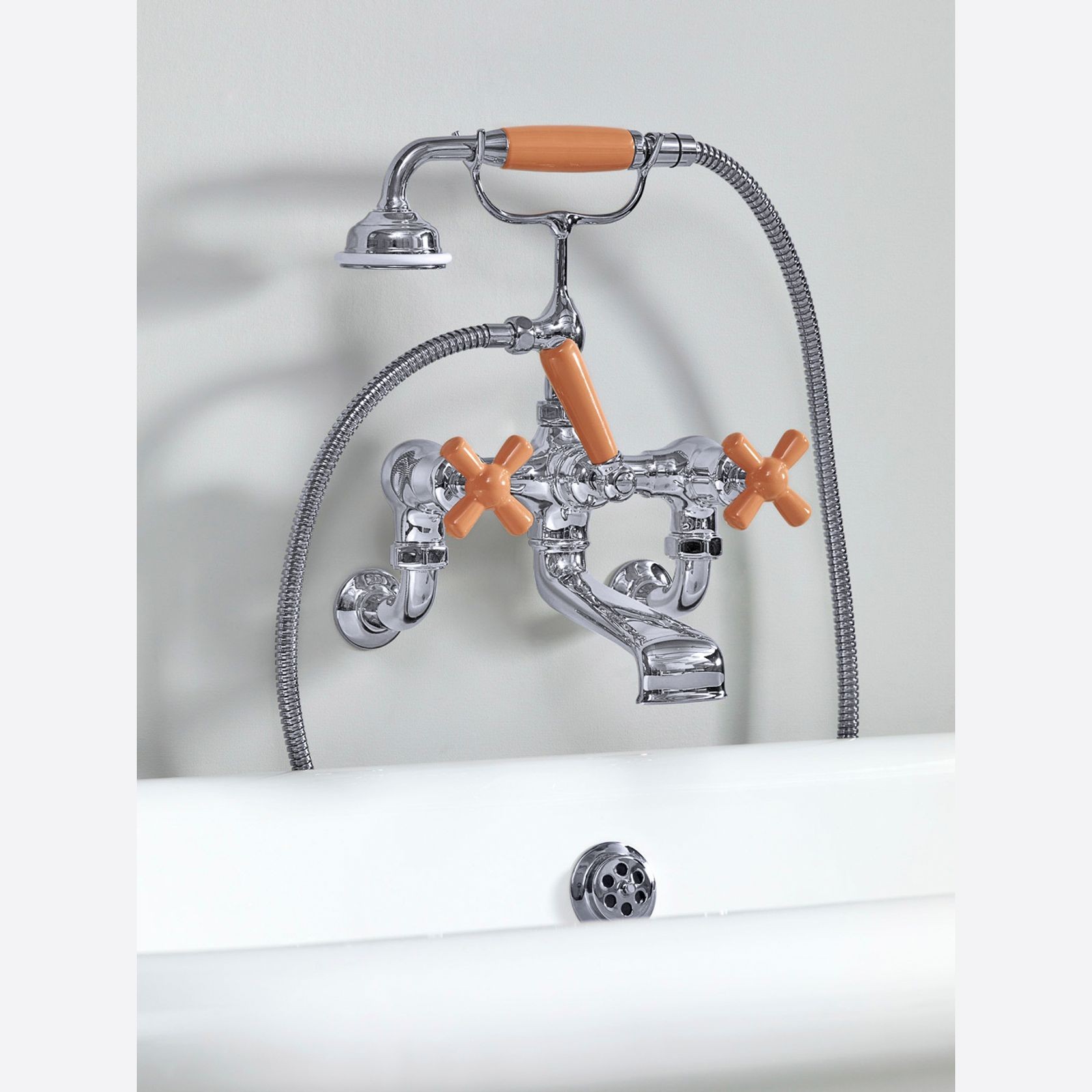 The Water Monopoly - Rockwell Wall-Mounted Bath Mixer With Handshower & Metal/Coloured Crosshead Taps gallery detail image