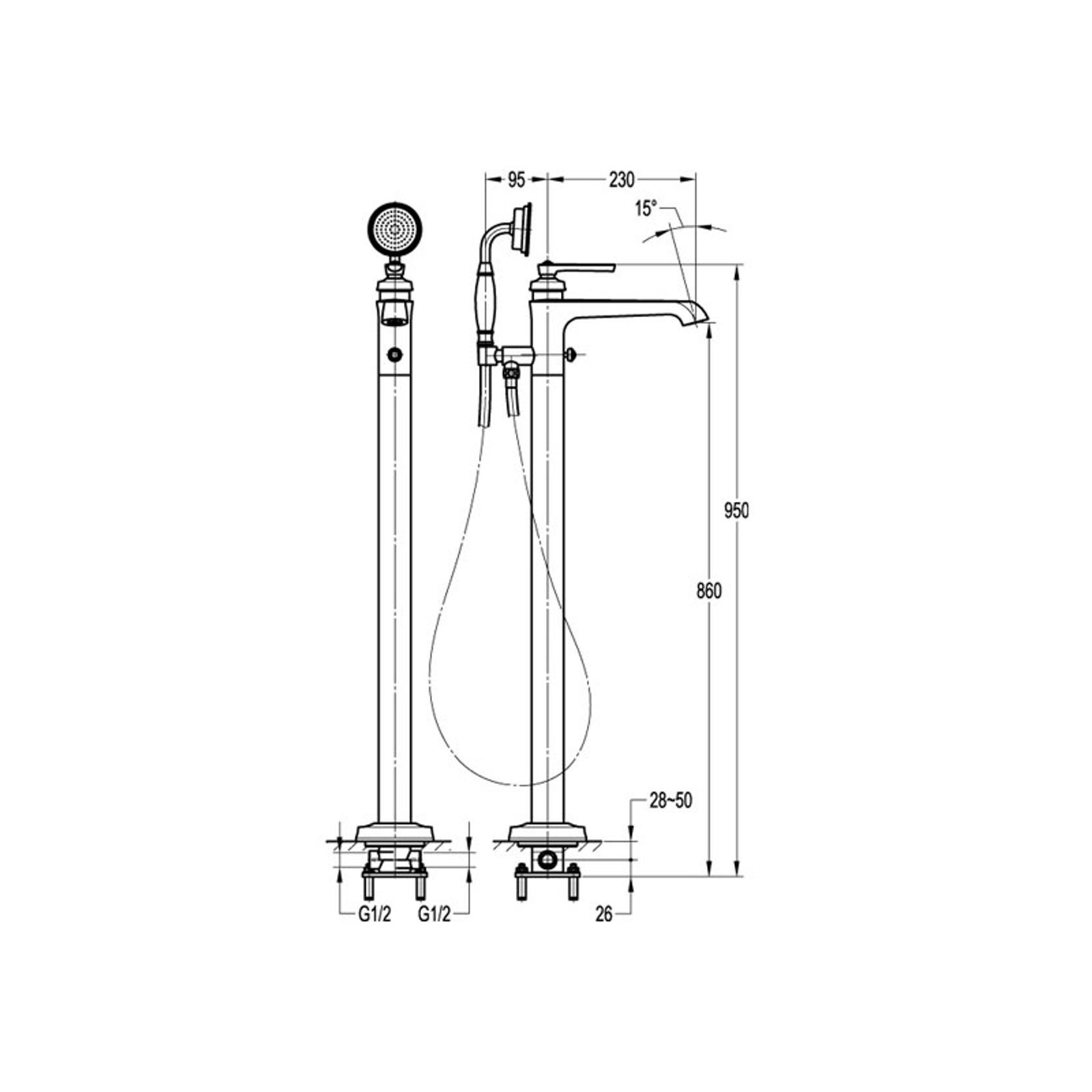 Liberty Floor Mounted Bath Mixer Chrome gallery detail image