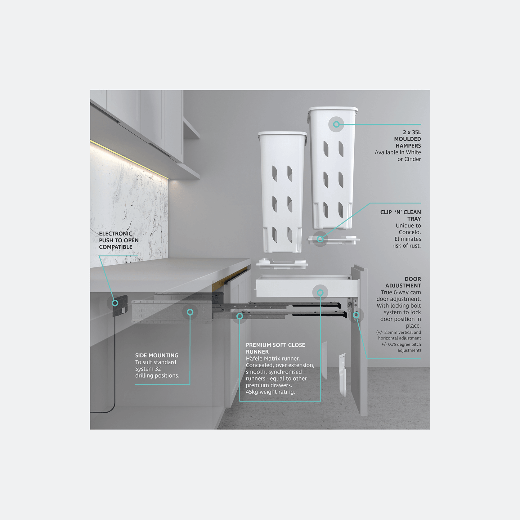 Concelo 2 x 35L Laundry Hampers gallery detail image
