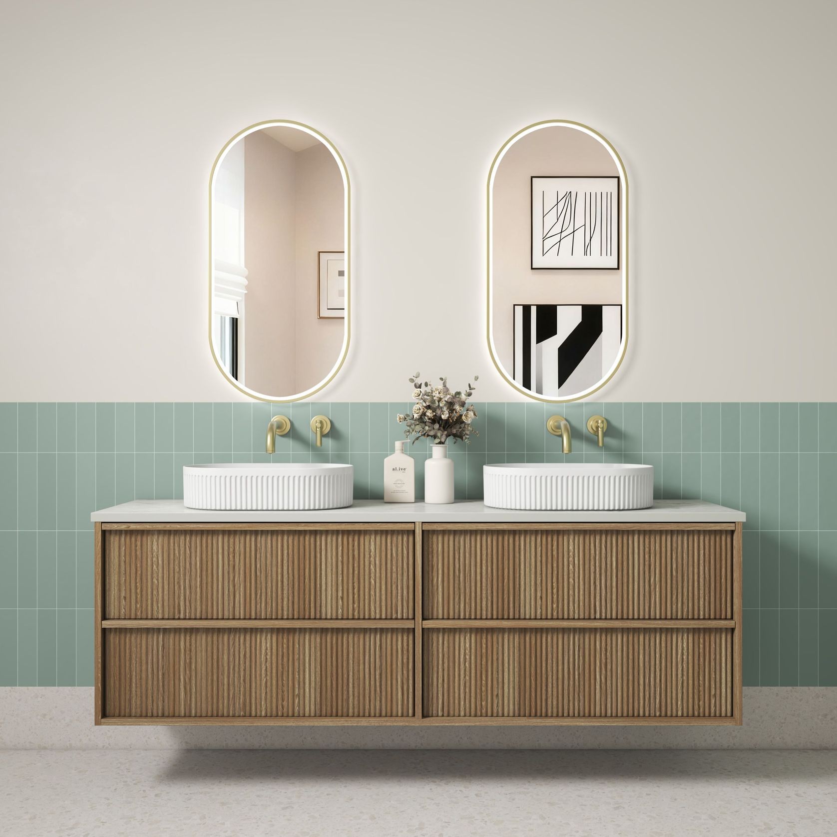 Aulic Venetta Flute Wall Hung 1800m Harvest Oak Vanity gallery detail image