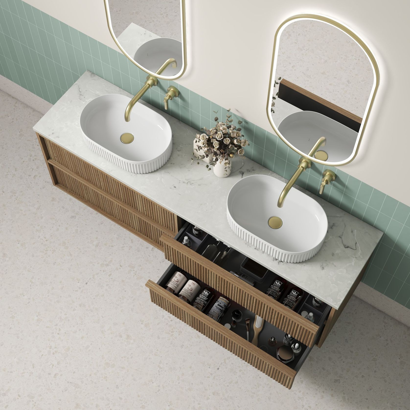 Aulic  Venetta Flute Wall Hung 1800m Harvest Oak Vanity gallery detail image