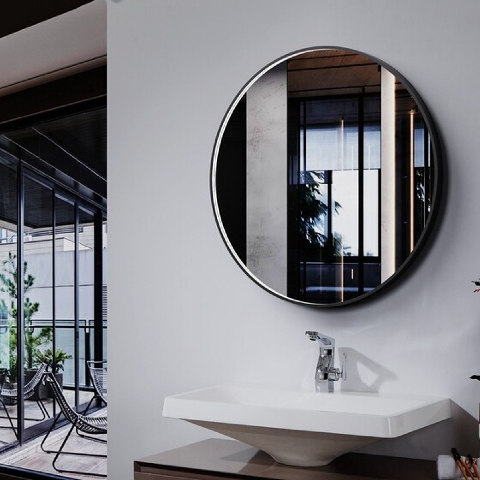 Eclipse Circle Black LED Framed Mirror with Demister gallery detail image