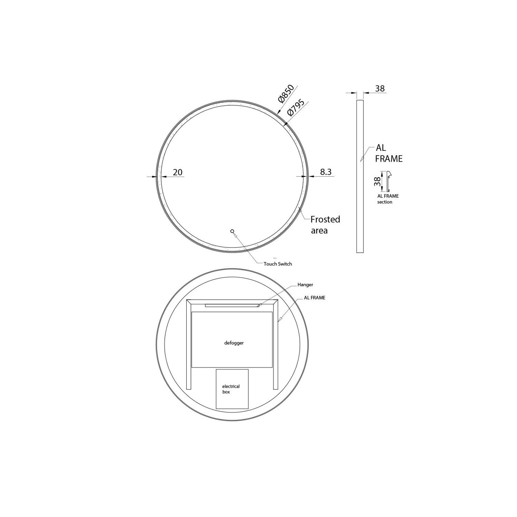 Cadre 850mm LED Mirror with Demister Brushed Gold gallery detail image