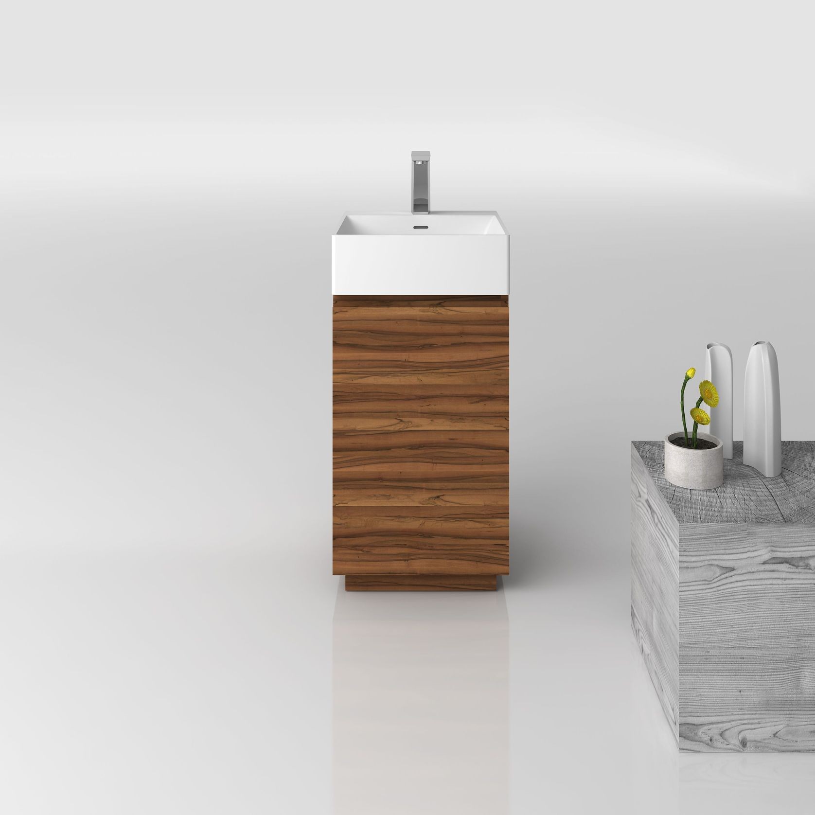 Gia Vanity Cabinet Unit Bamboo & Matte White gallery detail image